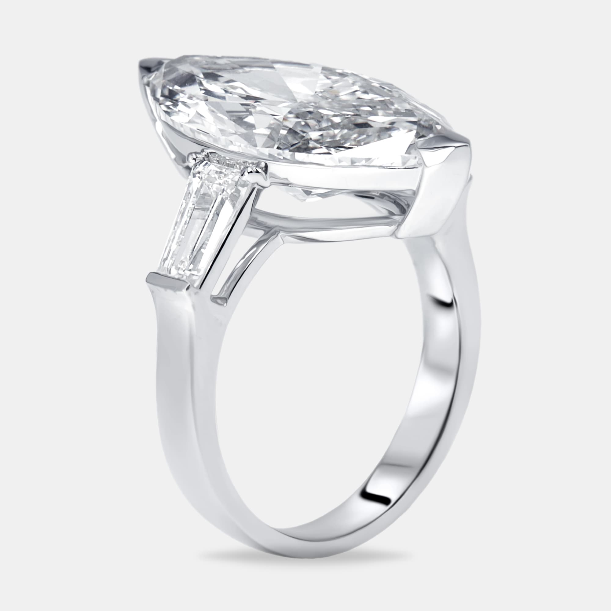 9 cts Marquise Trapezoid Lab Grown Diamond 18k White Gold Ring Size 53