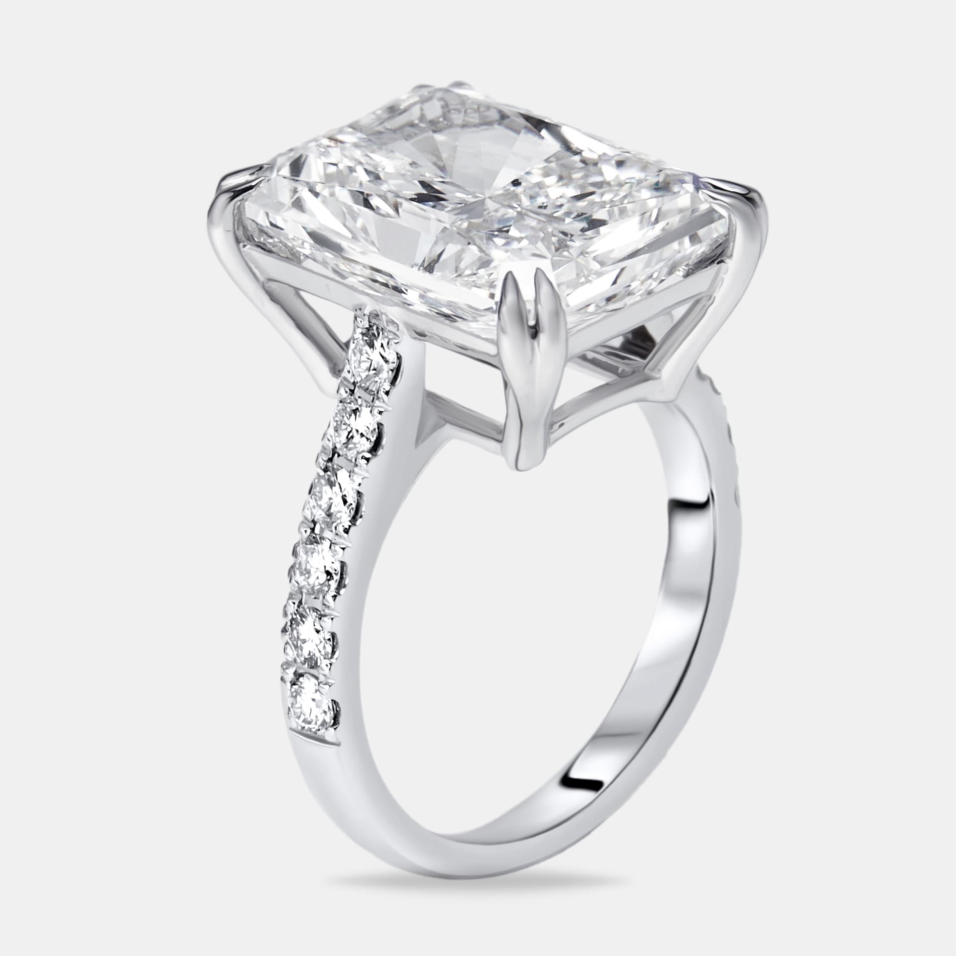 10.3 cts Radiant Trapezoid Lab Grown Diamond 18k White Gold Ring Size 54