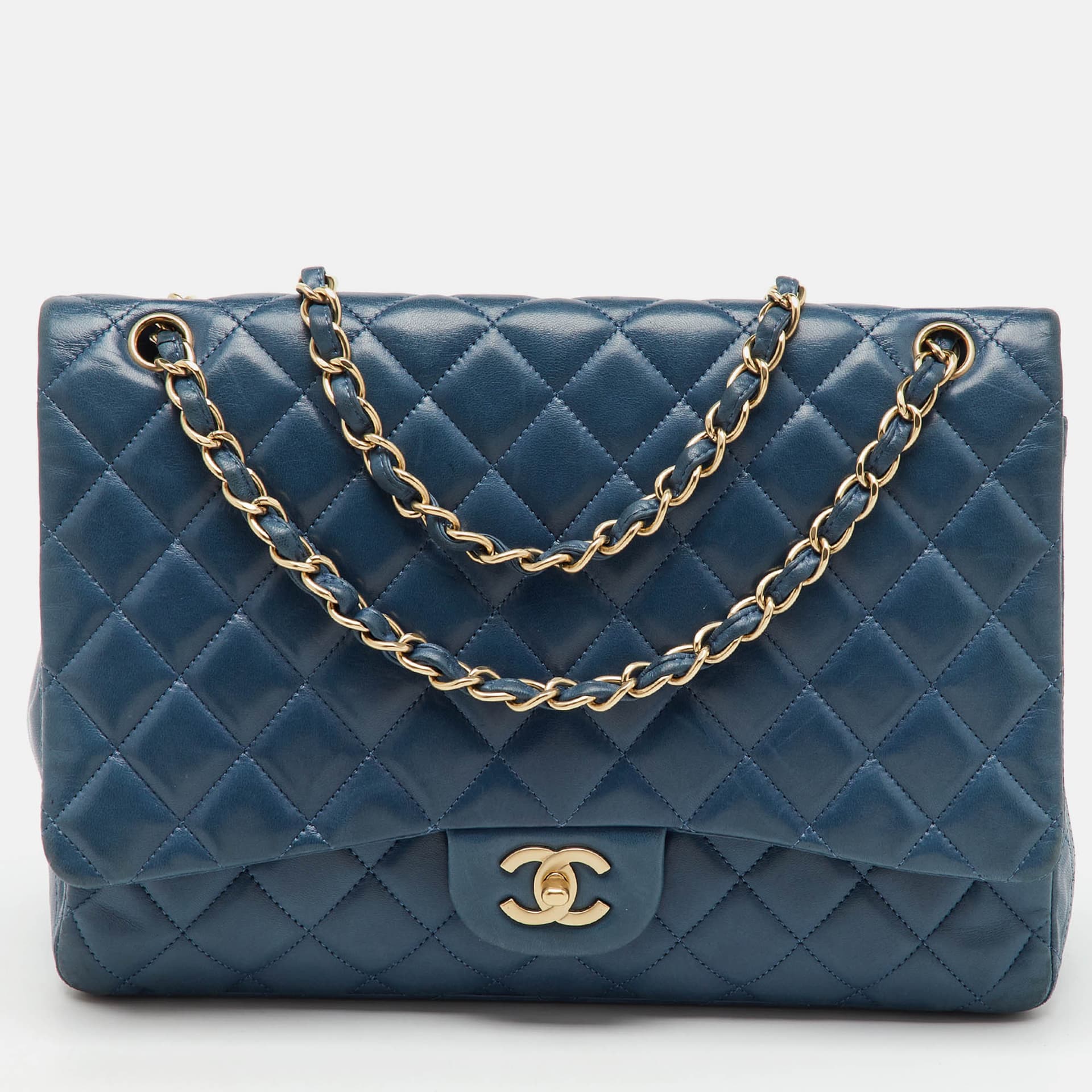Chanel Blue Quilted Leather Maxi Classic Single Flap Bag