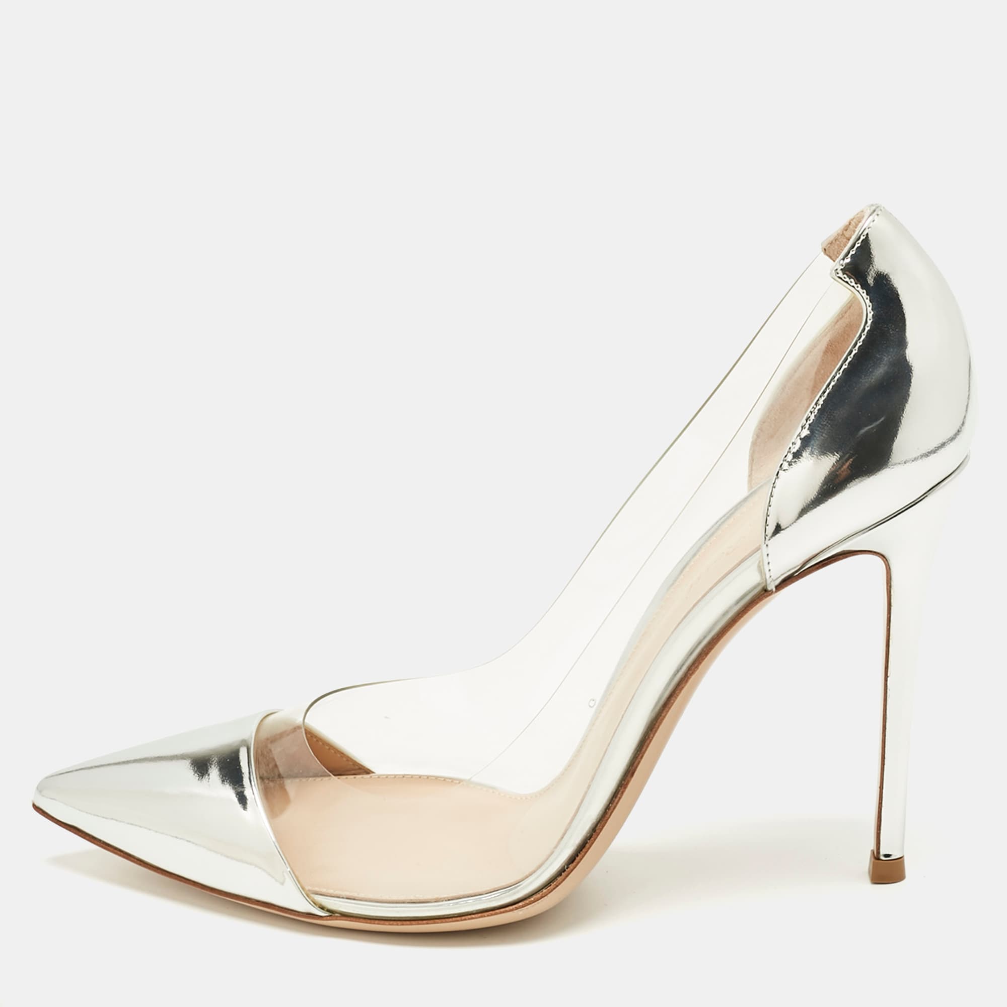 Gianvito Rossi Silver Patent Leather and PVC Plexi Pumps Size 41