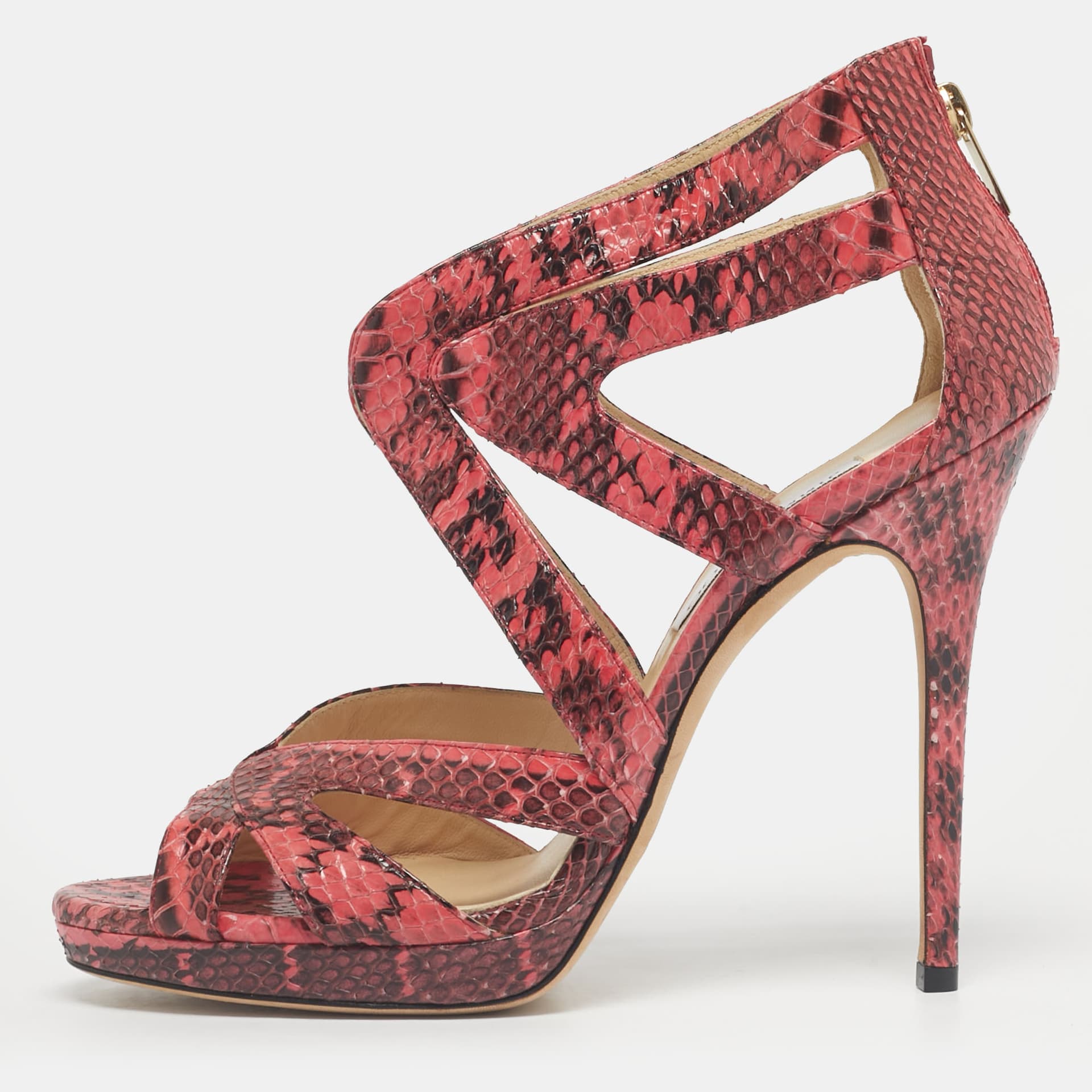 Jimmy Choo Pink/Black Python Collar Platform Sandals Size 41