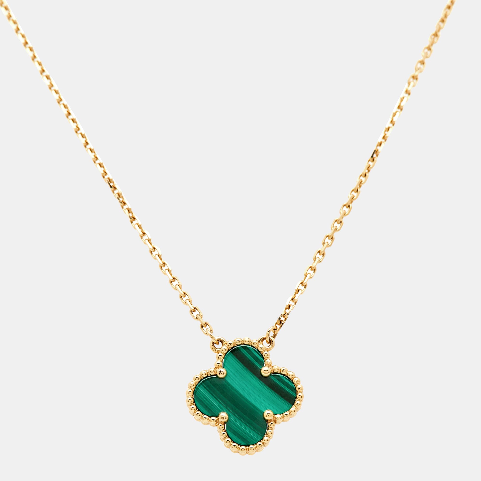 Van Cleef & Arpels Vintage Alhambra Malachite 18k Yellow Gold Necklace