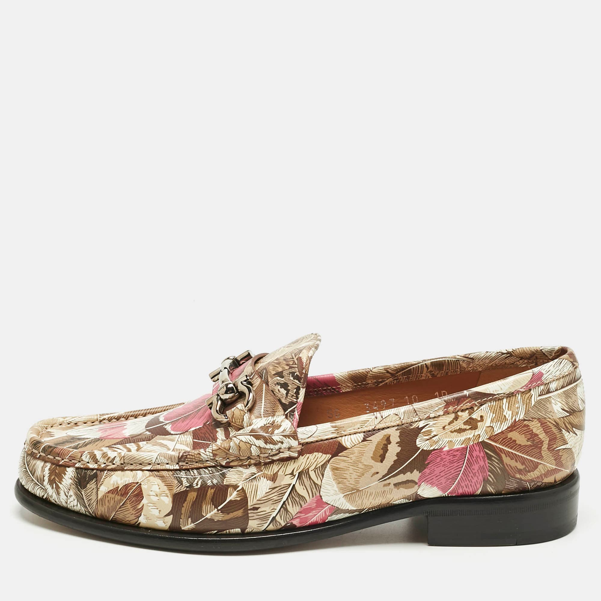Salvatore Ferragamo Multicolor Flower Printed Leather Bit Slip On Loafers Size 40.5