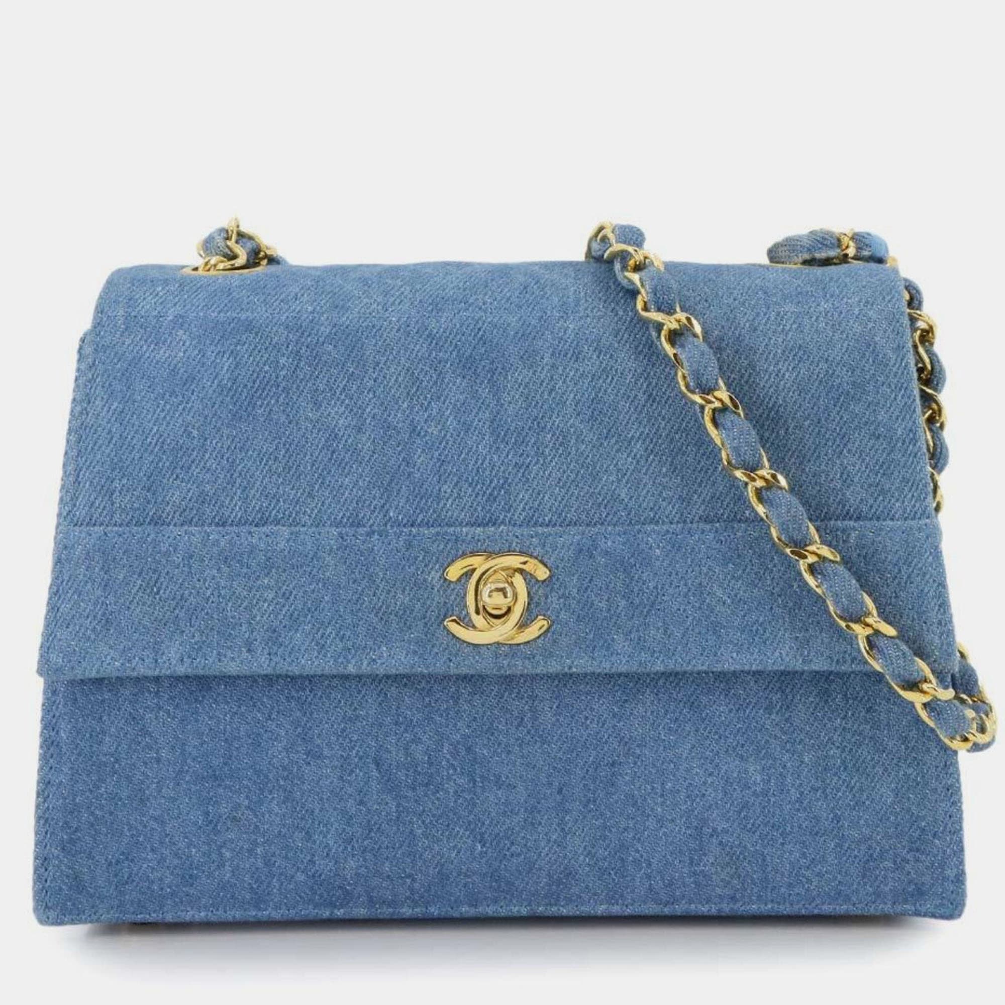 Chanel Straight Flap Blue Denim Shoulder Bag