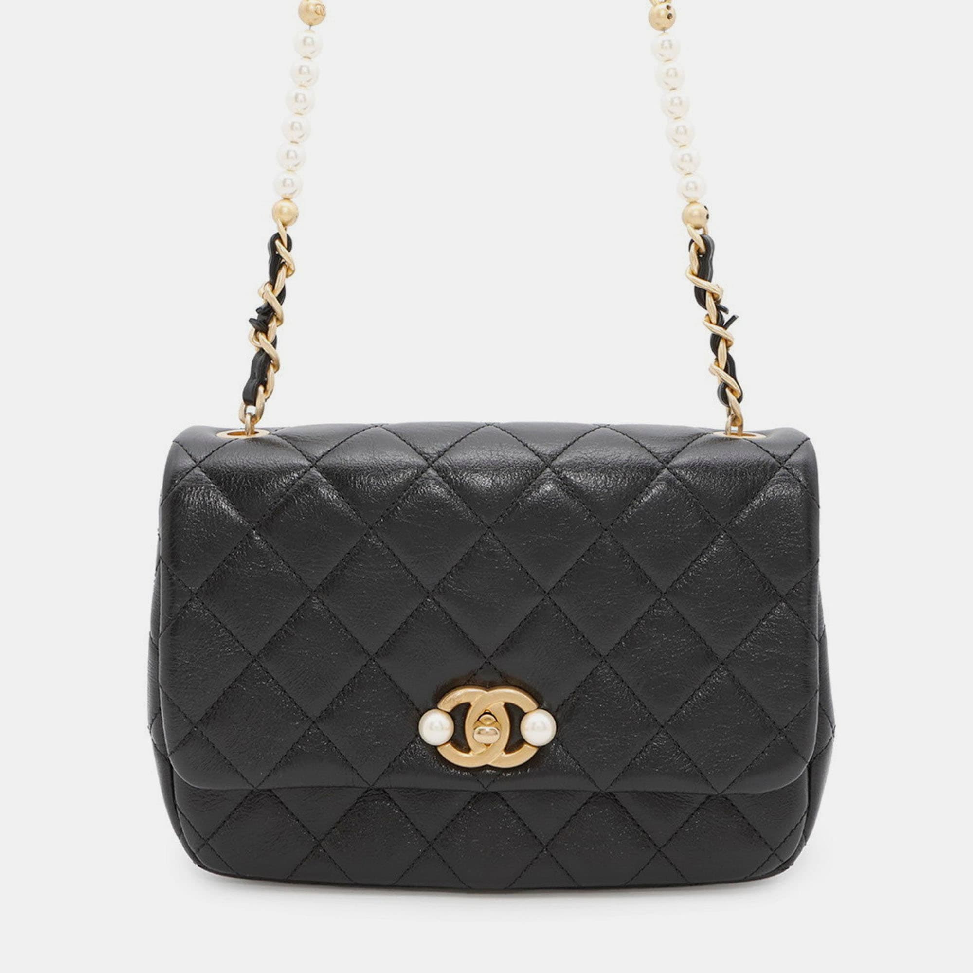 Chanel Pearl CC Black Quilted Calfskin Leather Flap Bag
