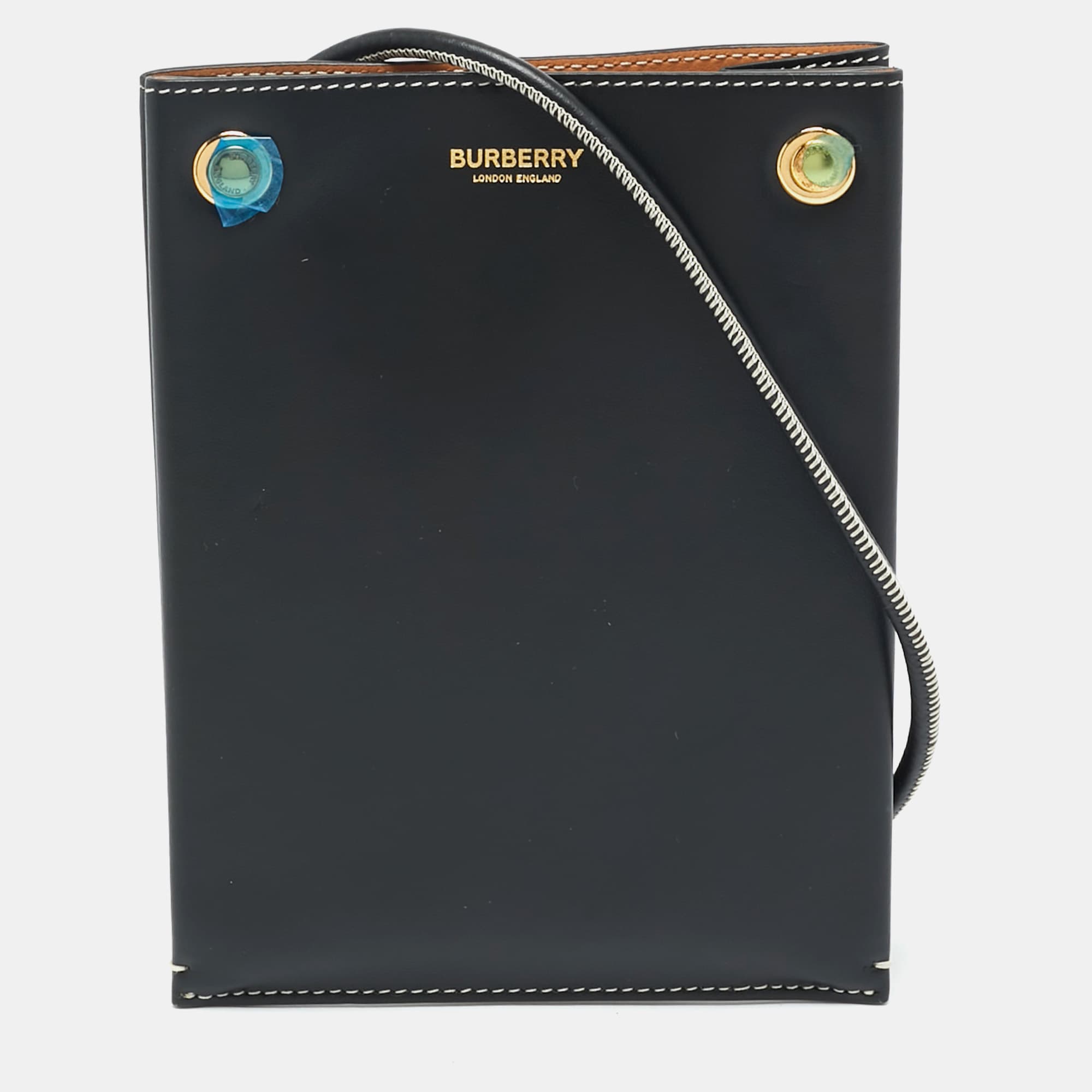 Burberry Black Leather Rivet Pouch Crossbody Bag