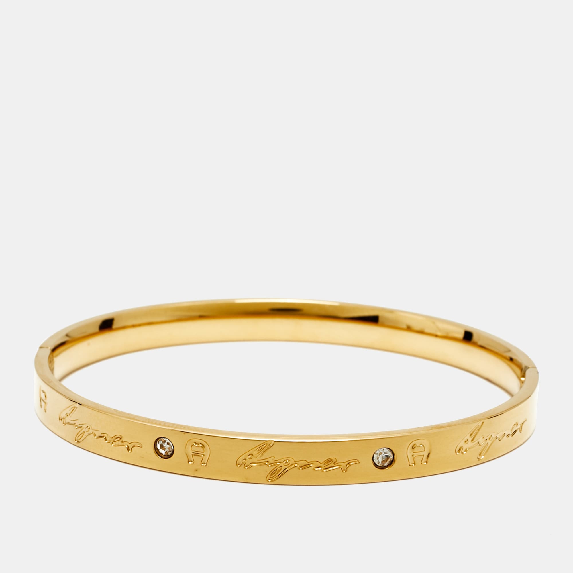 Aigner Logo Crystals Gold Tone Bracelet