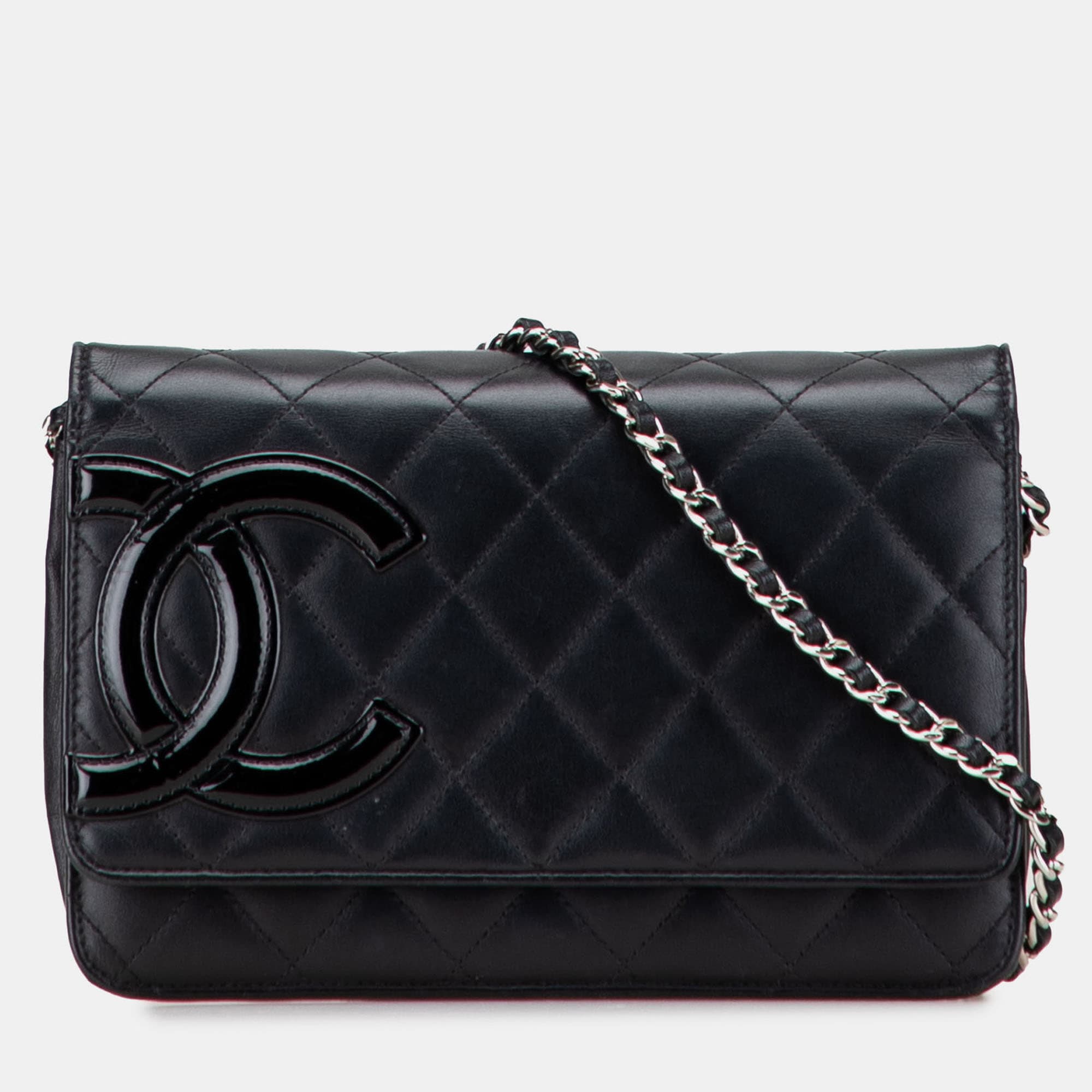 Chanel Black Lambskin Cambon Ligne Wallet On Chain