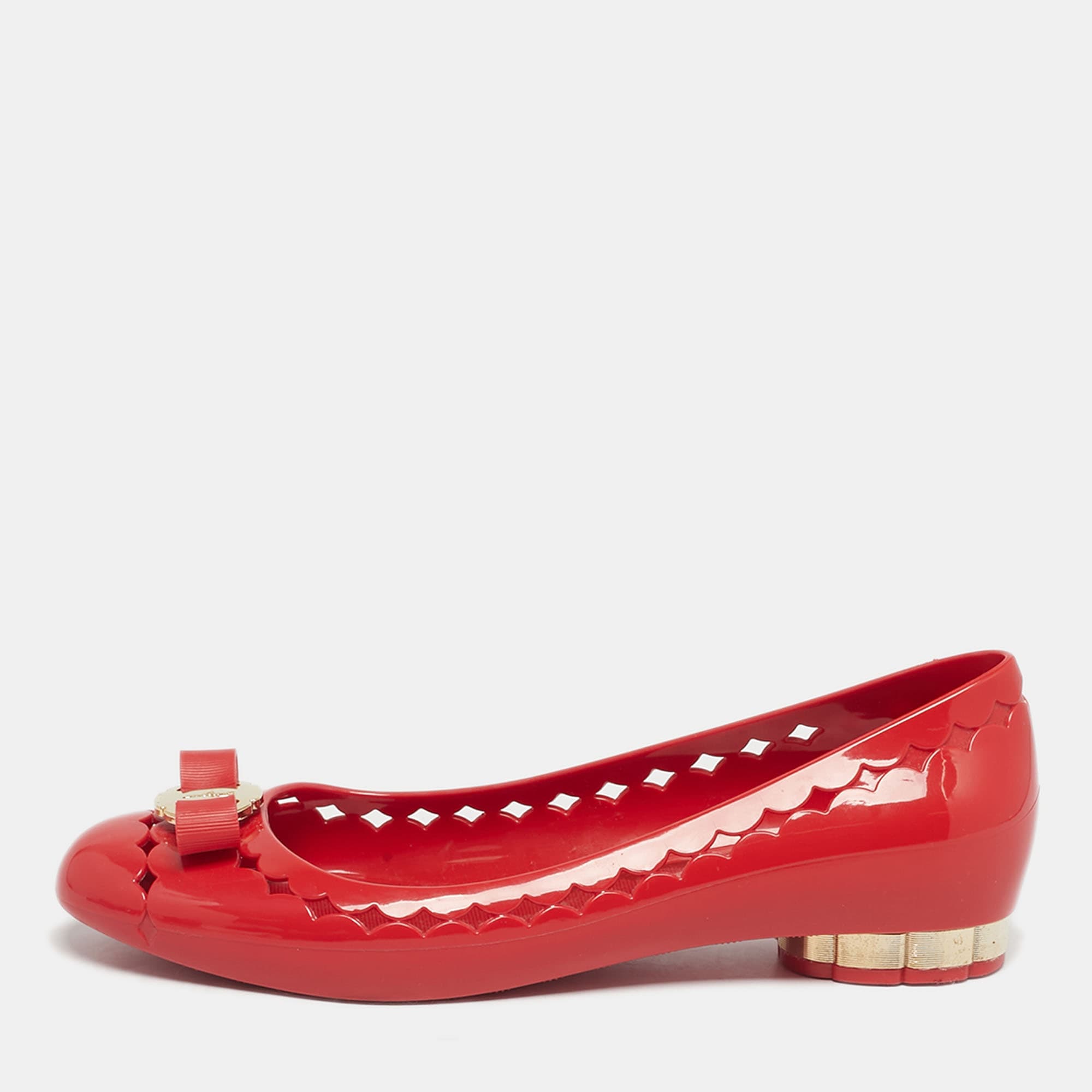 Salvatore Ferragamo Red Jelly Vara Ballet Flats Size 39.5