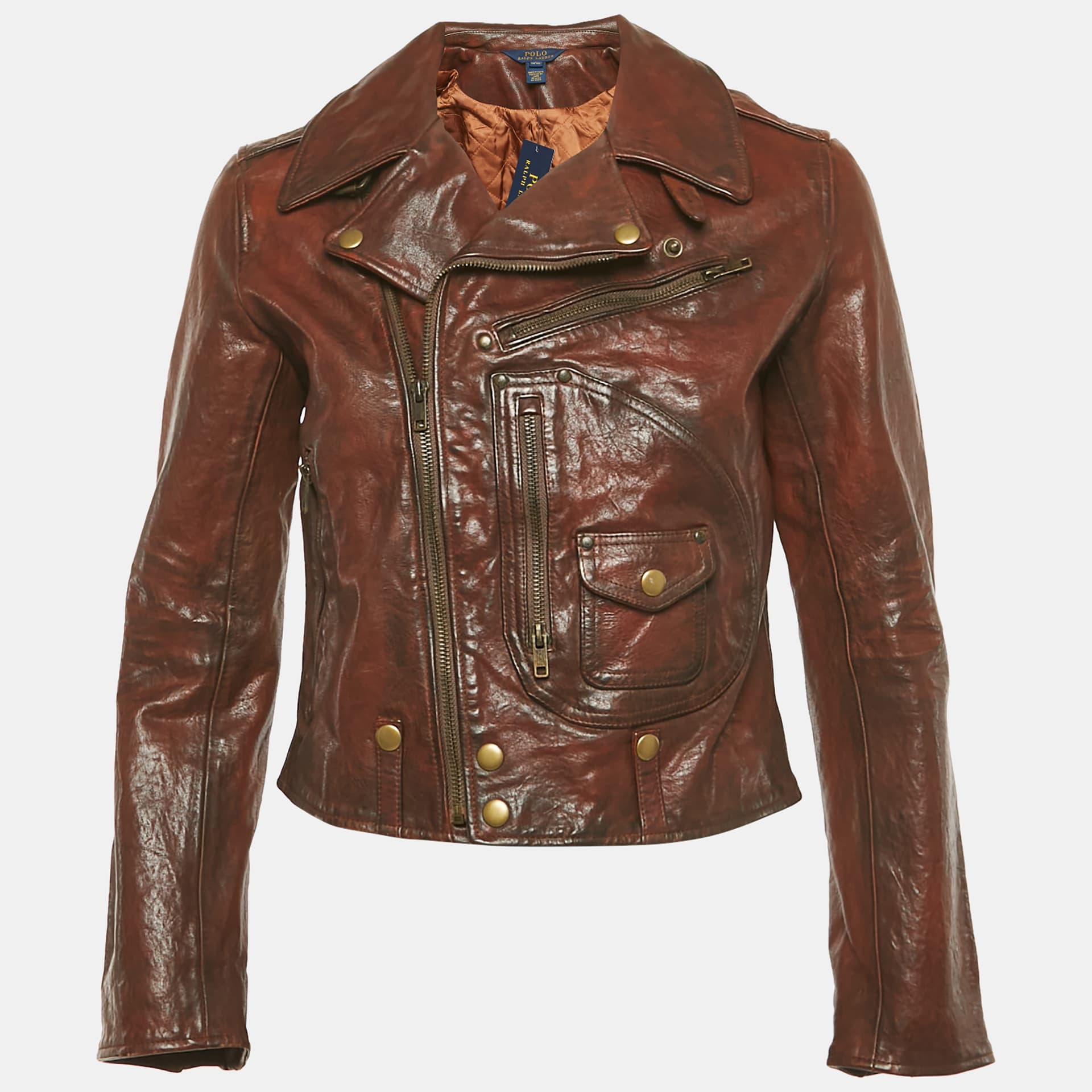 Polo Ralph Lauren Kids Brown Leather Zip-Up Jacket L/12-18 Yrs