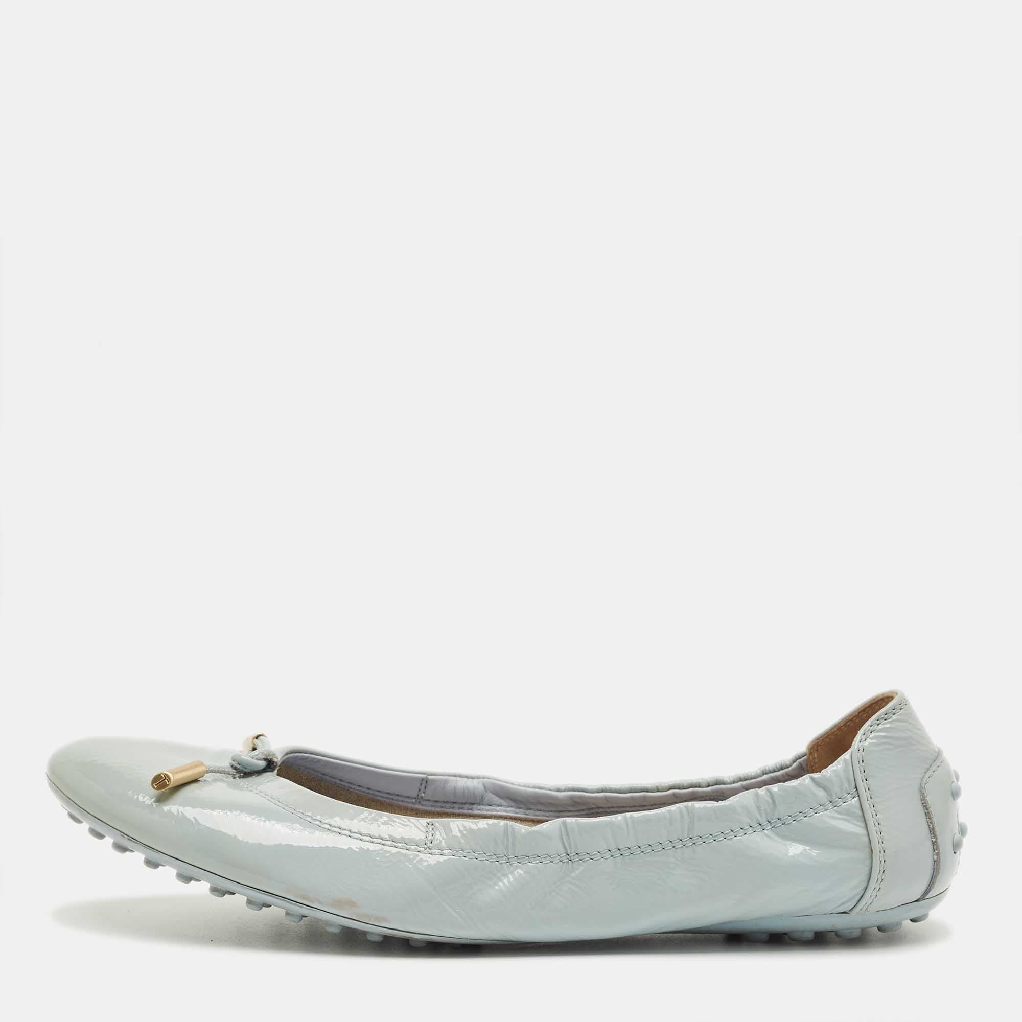 Tod's Grey Patent Scrunch Ballerina Flats Size 39