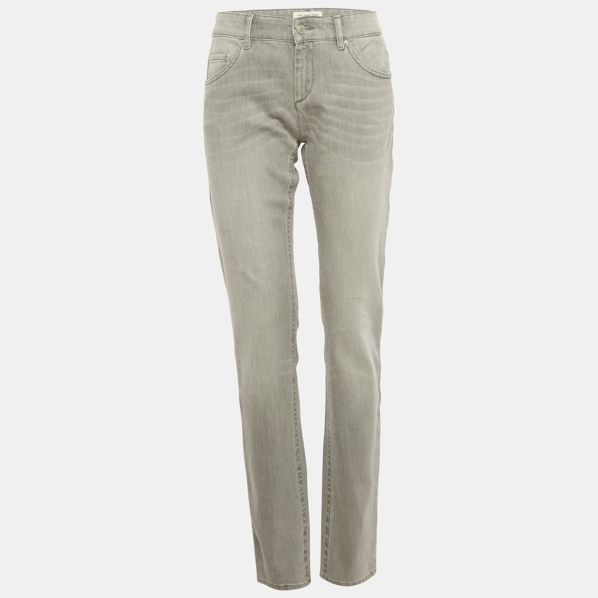 Isabel Marant Etoile Grey Washed Denim Embroidered Trim Jeans XL Waist 32"