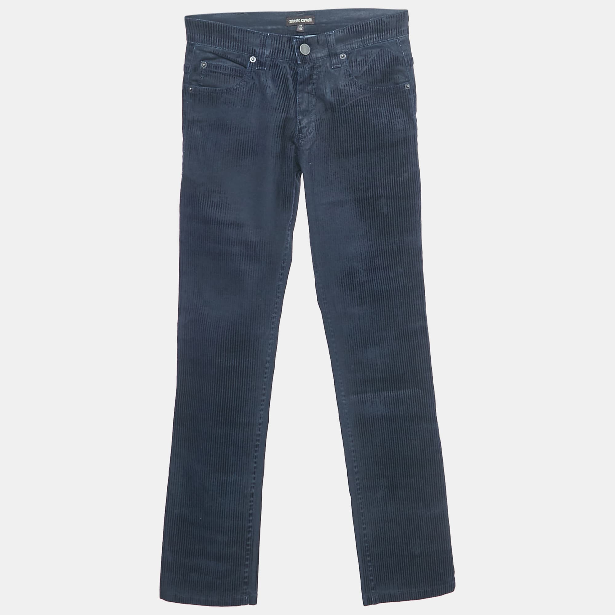 Roberto Cavalli Navy Blue Striped Denim Jeans 10 Yrs