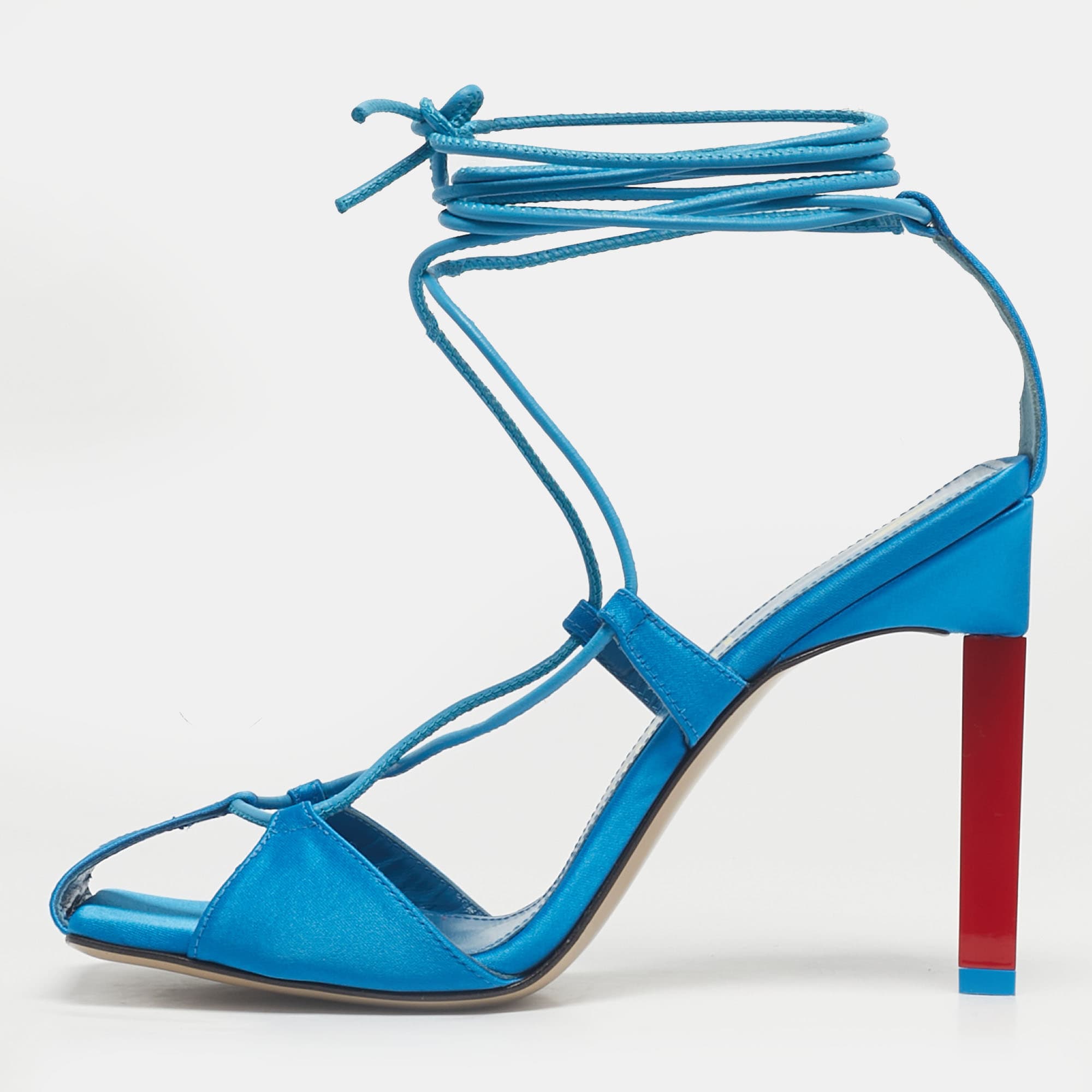 The Attico Adele Size 36 Blue Satin Ankle Strap Sandals