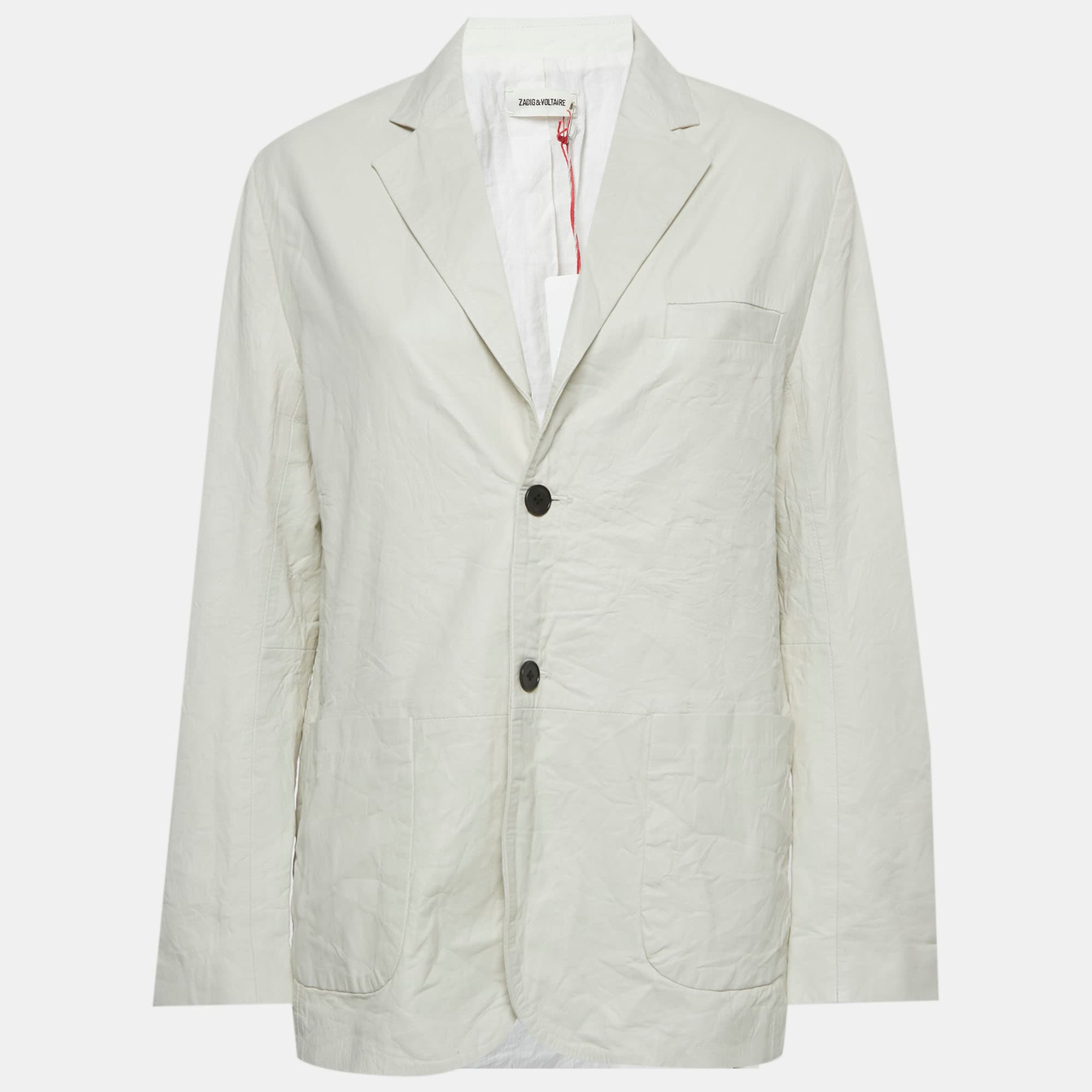 Zadig & Voltaire White Leather Single Breasted Blazer S