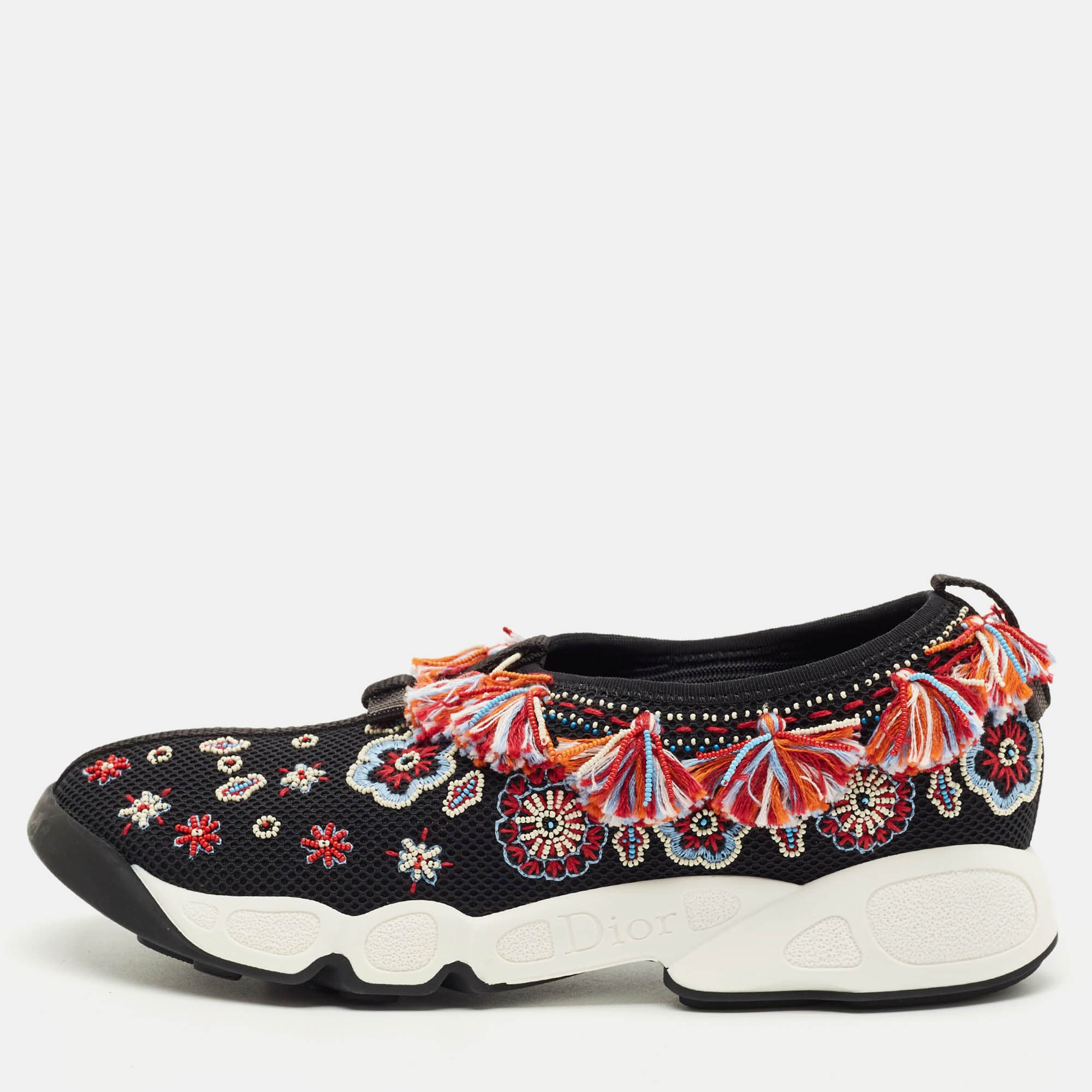 Dior Black Mesh Embellished Fusion Sneakers Size 38