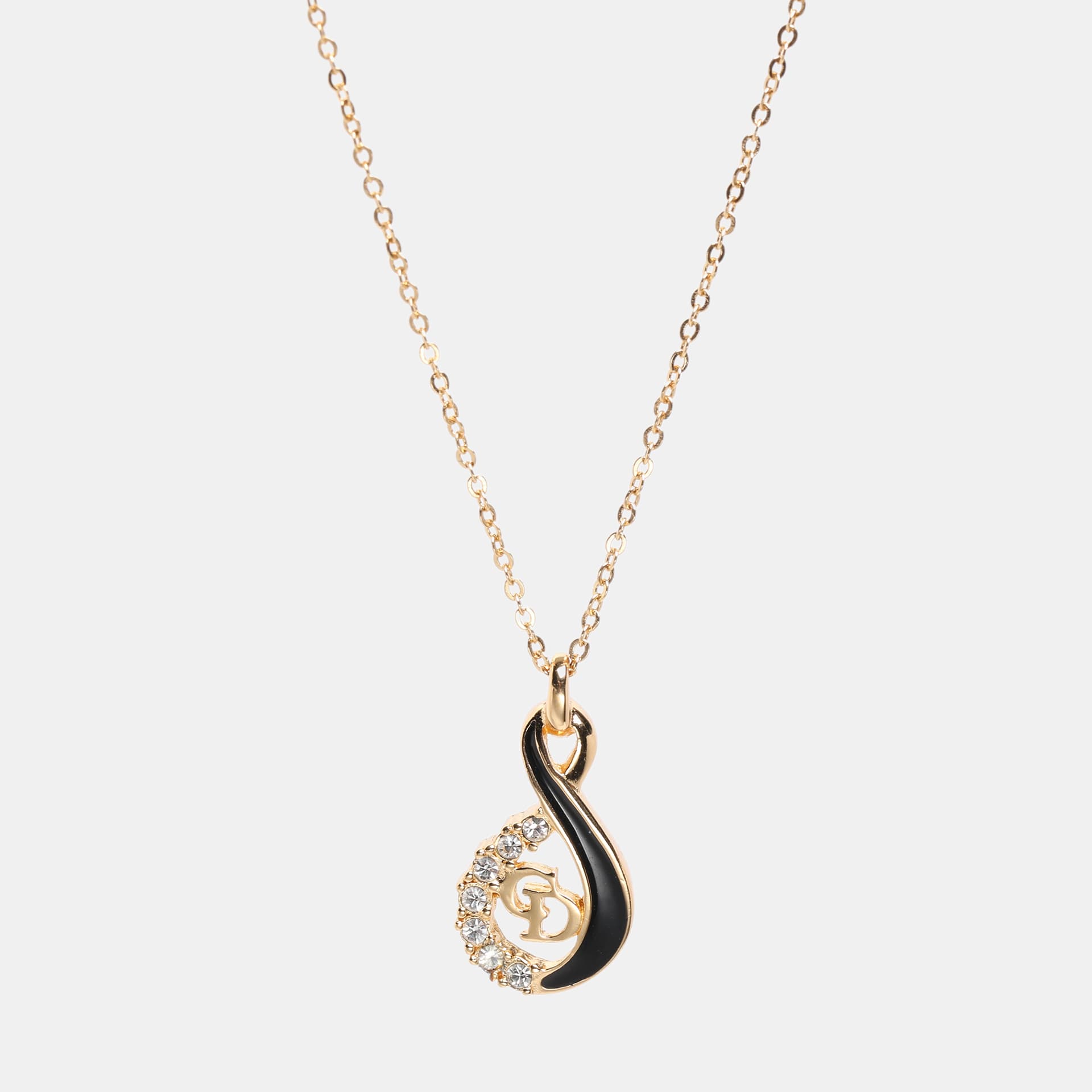 Dior Gold Tone Vintage CD Logo Rhinestone Pendant Necklace
