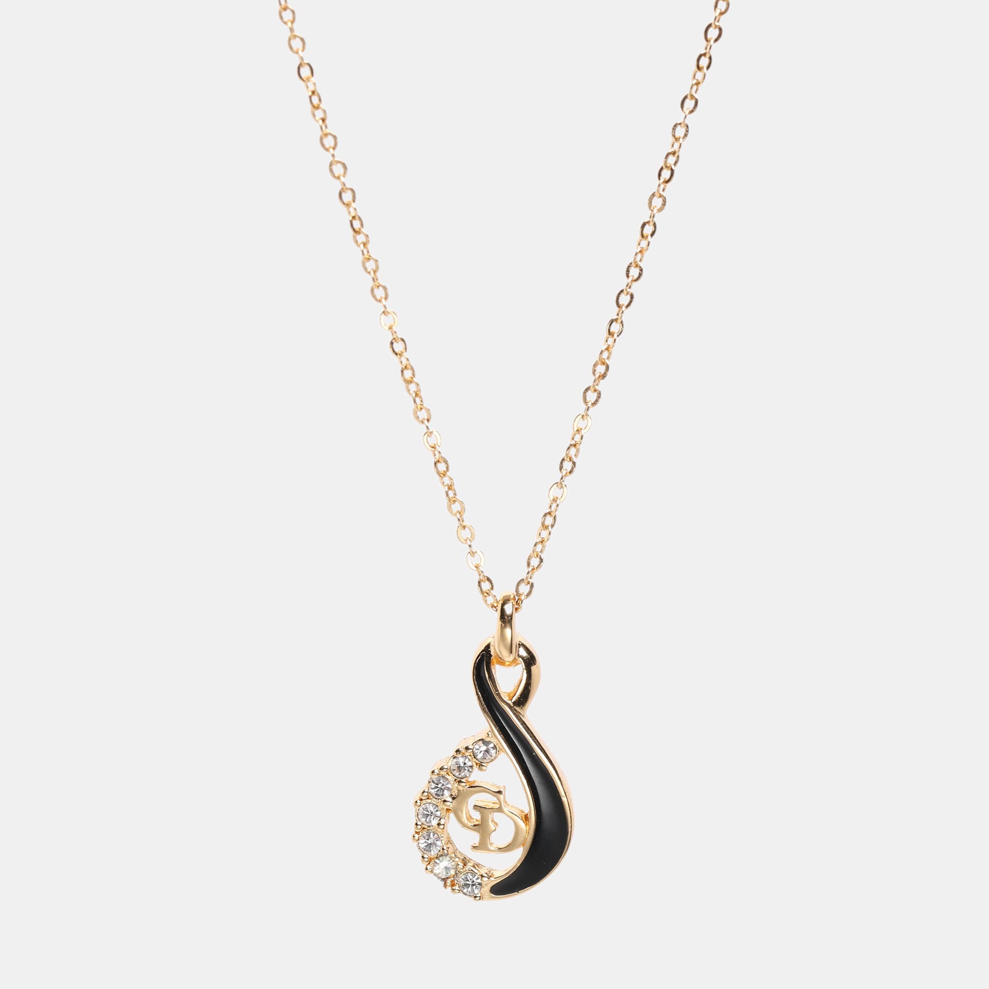 Dior Gold Tone Vintage CD Logo Rhinestone Pendant Necklace