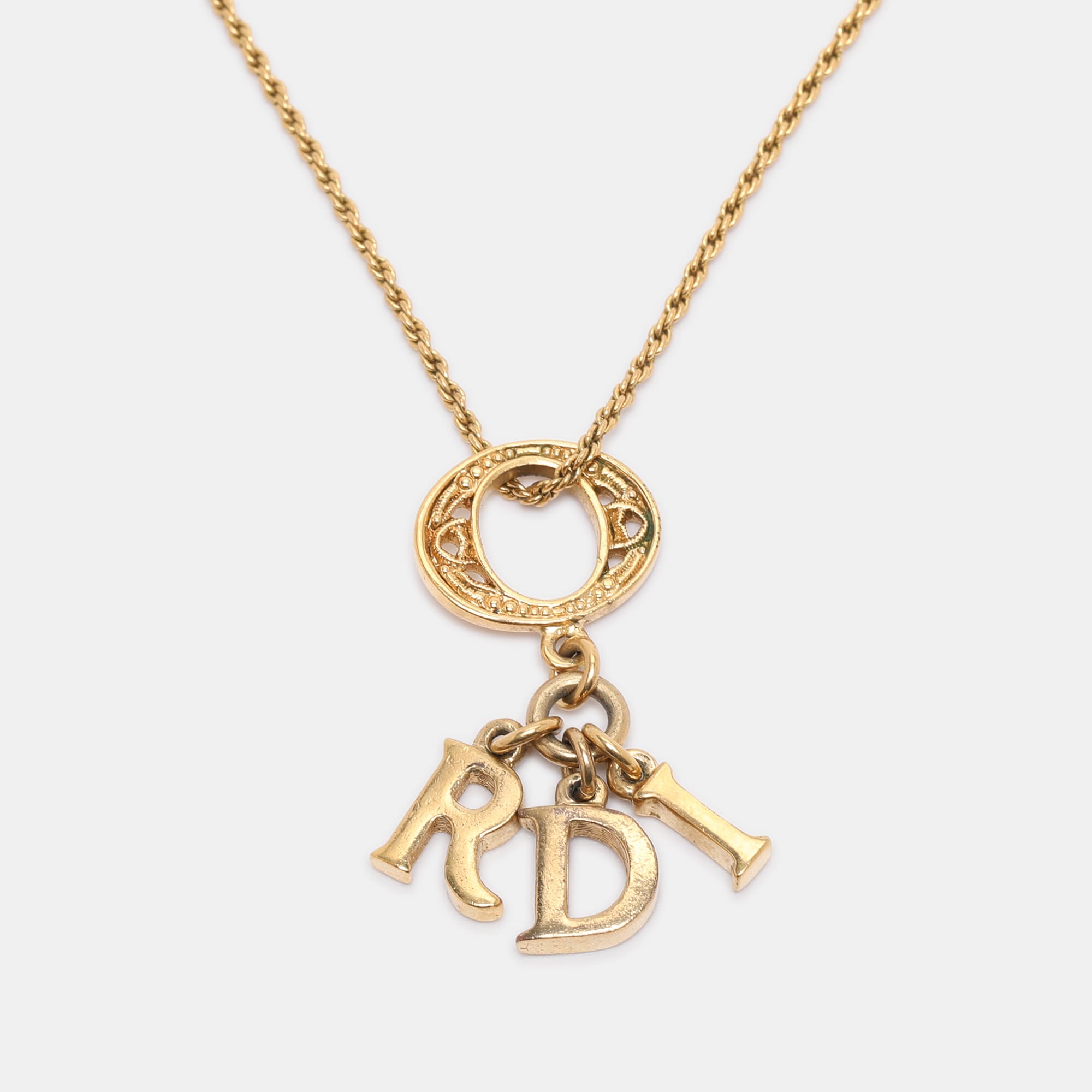 Dior Gold Tone Lady Dior Pendant Necklace