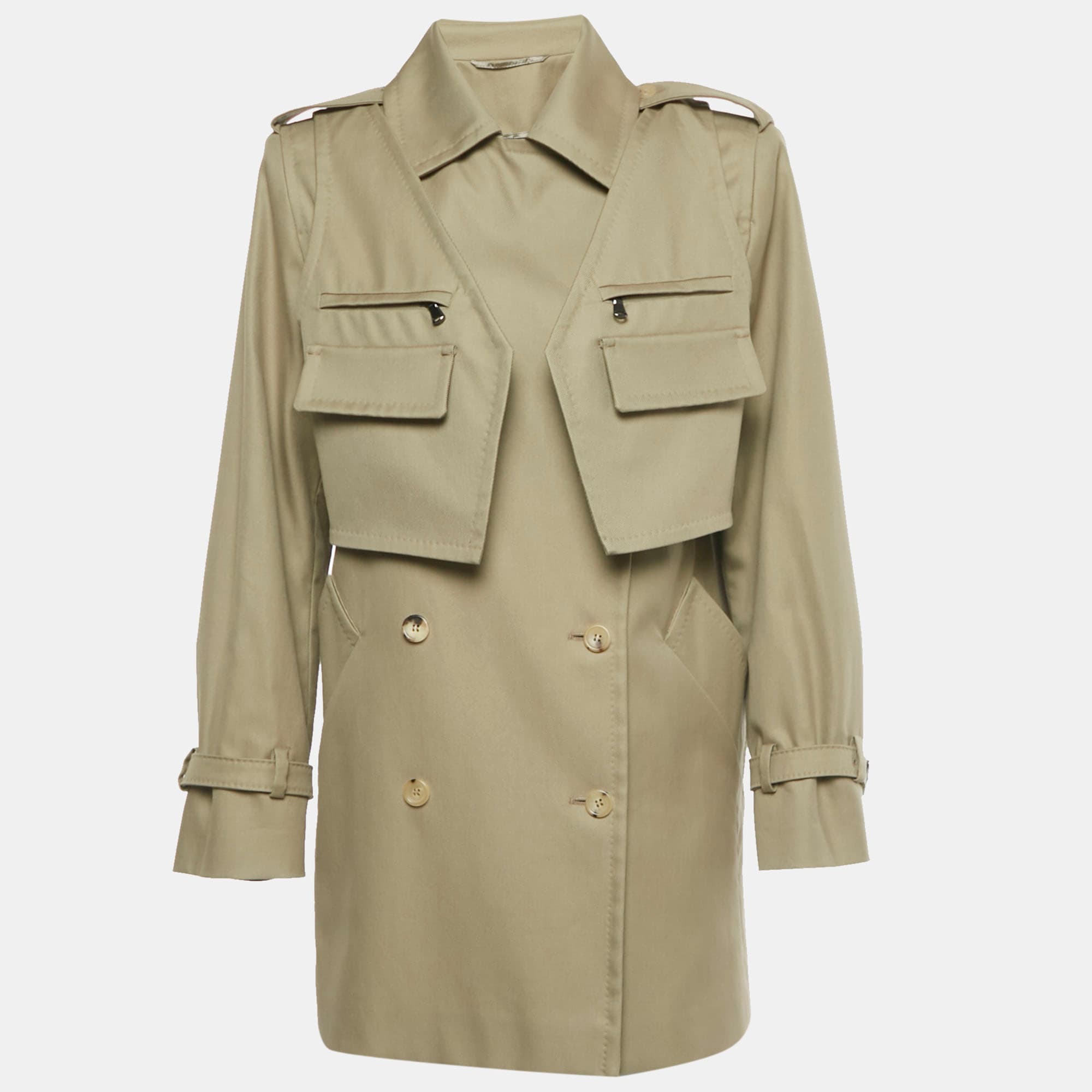 Max Mara Sfilata Khaki Green Gabardine Double Breasted Peonie Coat S