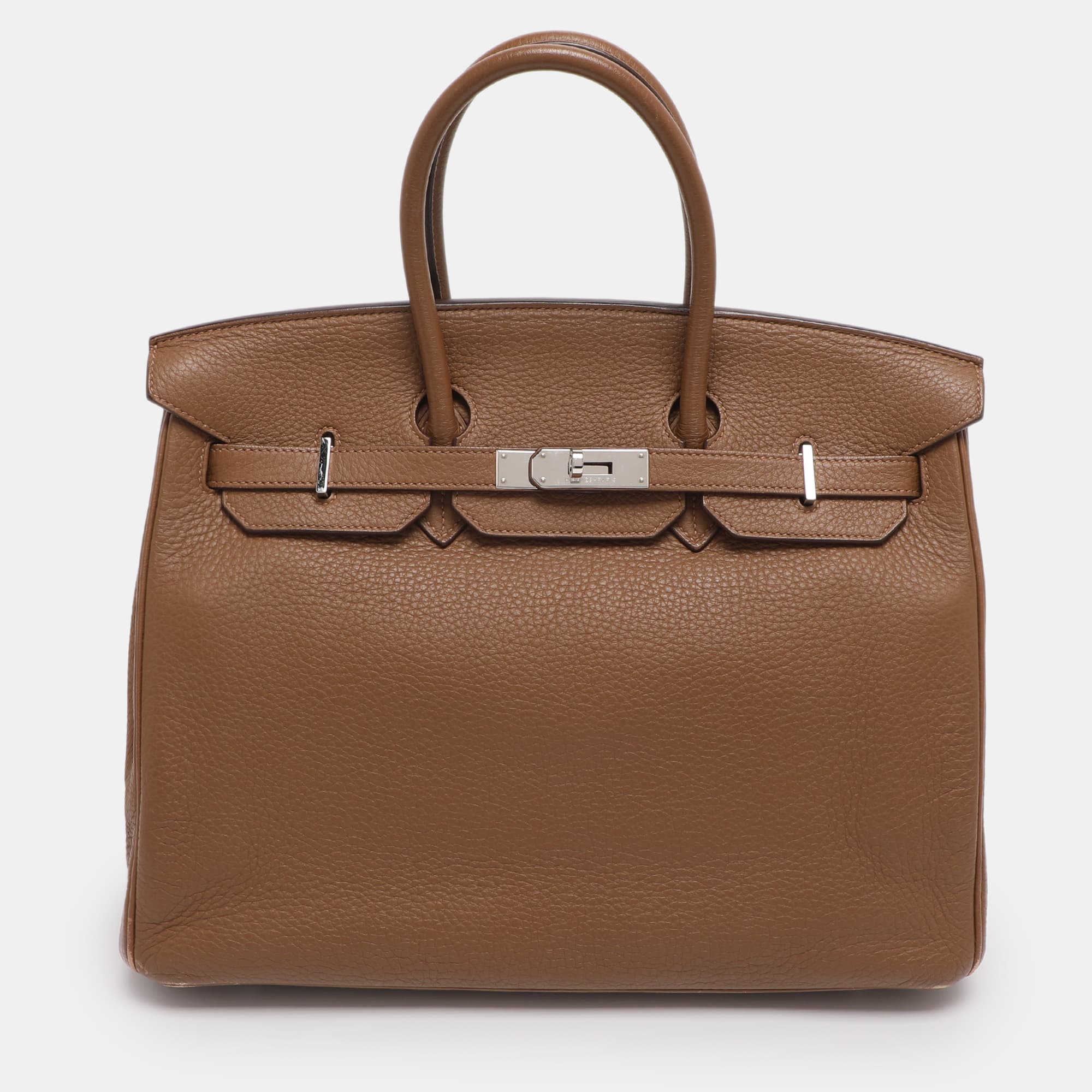 Hermes Alezan Taurillon Clemence Leather Palladium Finish Birkin 35 Bag
