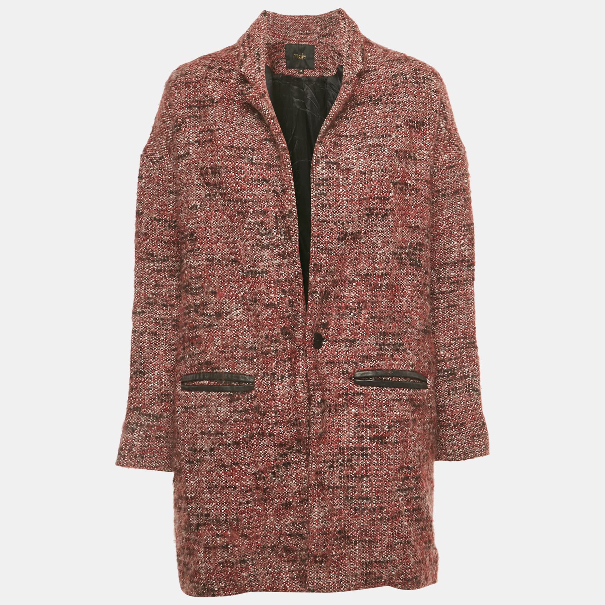 Maje Red Tweed Mid-Length Gordan Coat S
