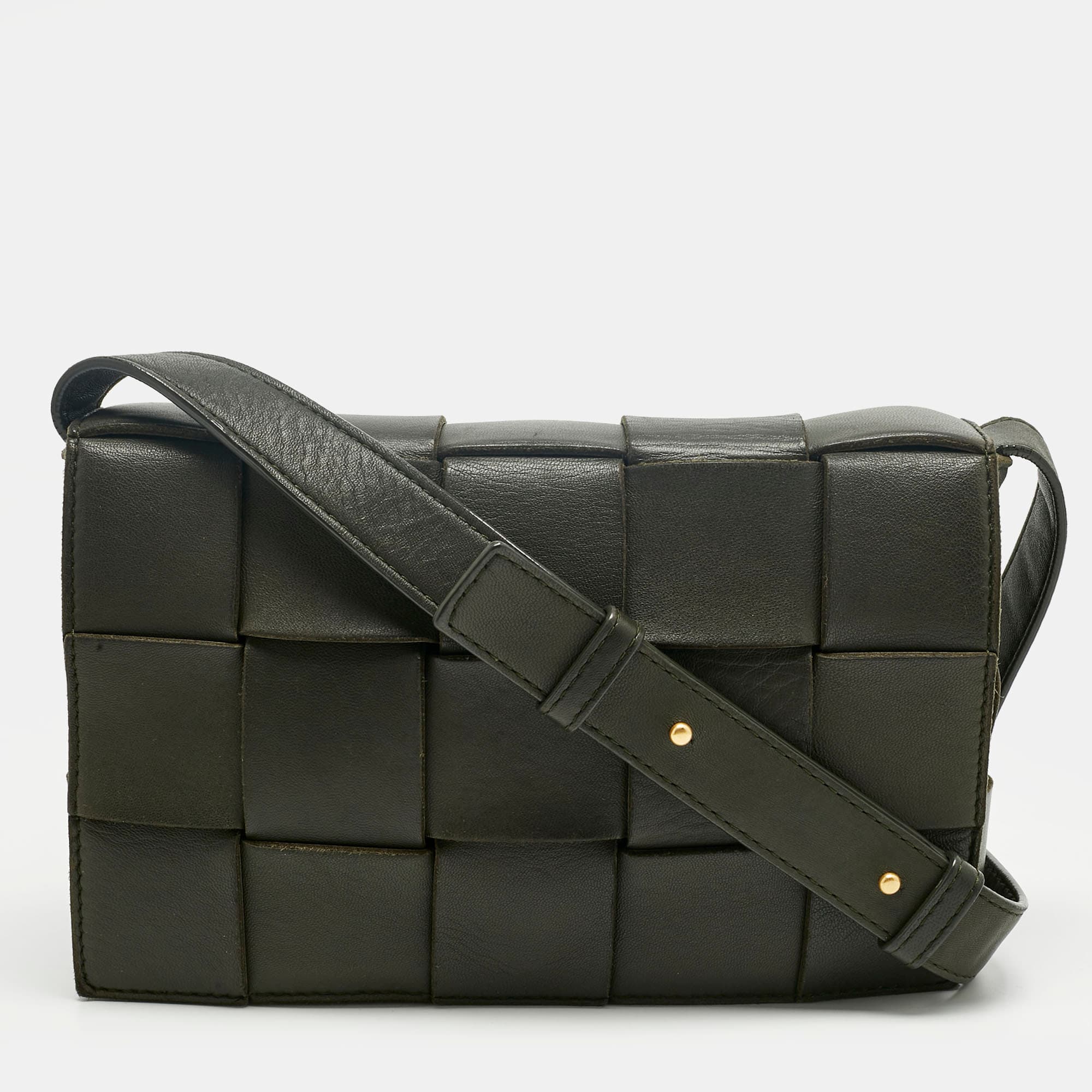 Bottega Veneta Dark Green Intrecciato Leather Cassette Shoulder Bag