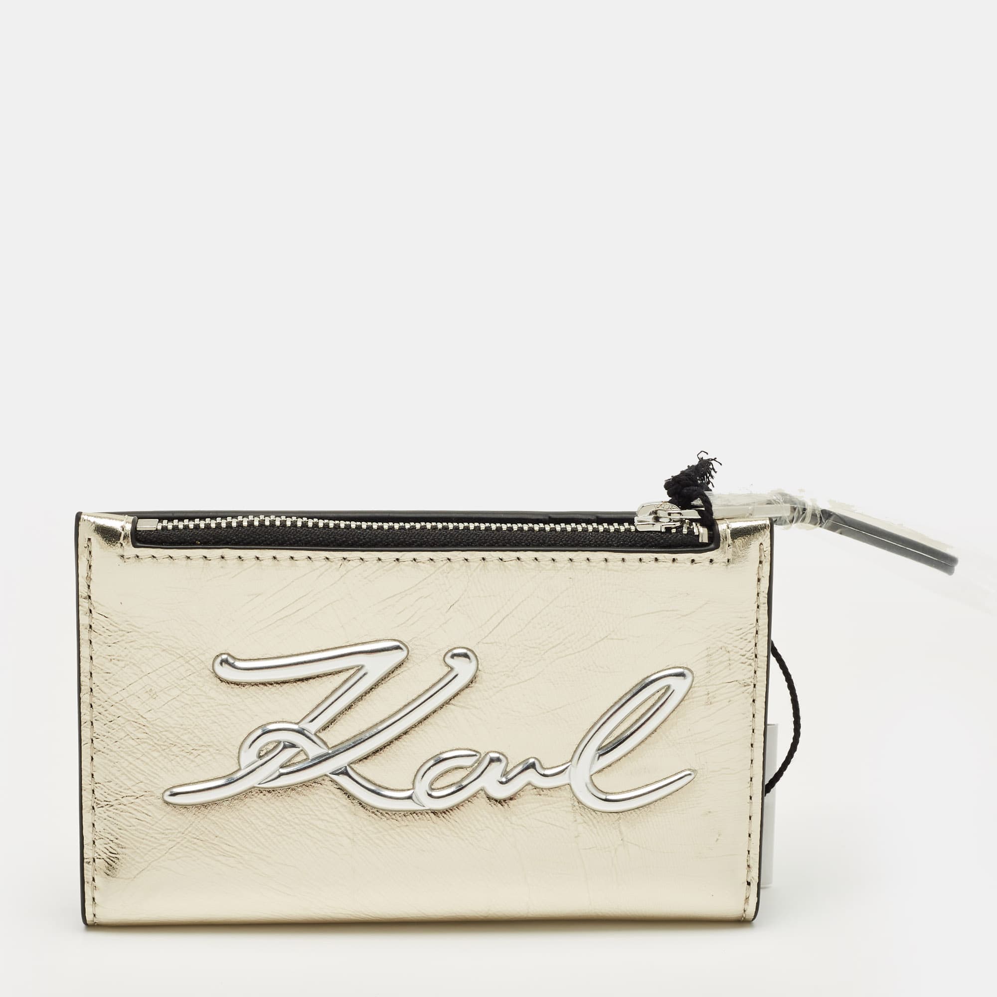 Karl Lagerfeld Gold/Silver Faux Leather K/Signature Bifold Wallet