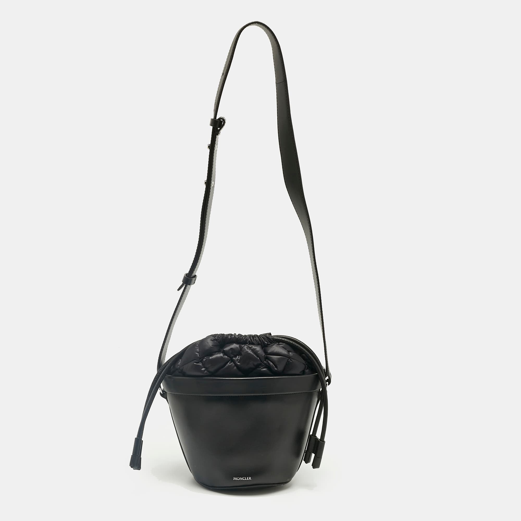 Moncler Black Leather and Nylon Seaux Seaux Bucket Bag