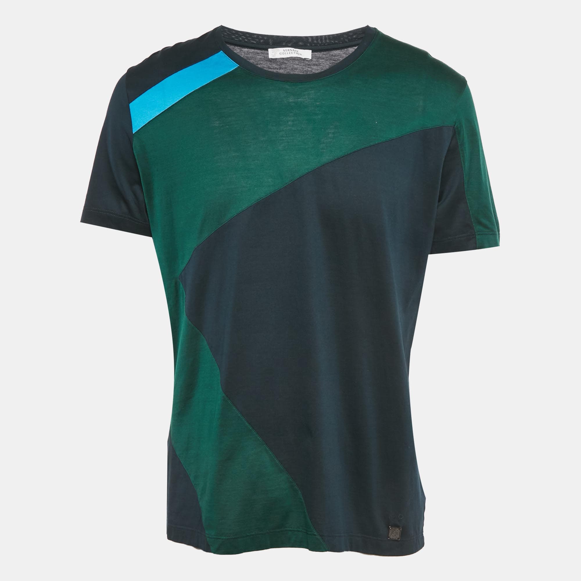 Versace Collection Green/Blue Jersey Crew Neck T-Shirt XL