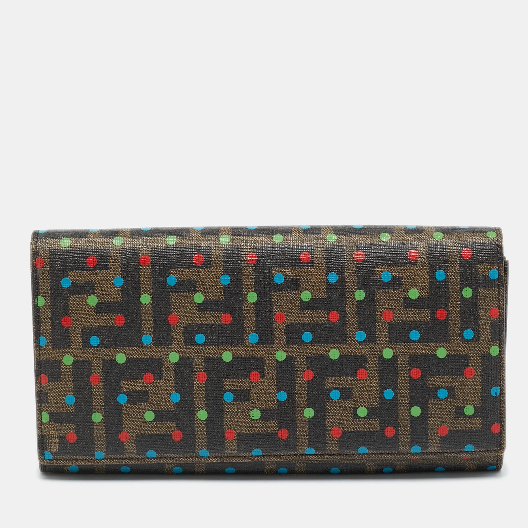 Fendi Tobacco Zucca Coated Canvas Polka Dot Flap Continental Wallet