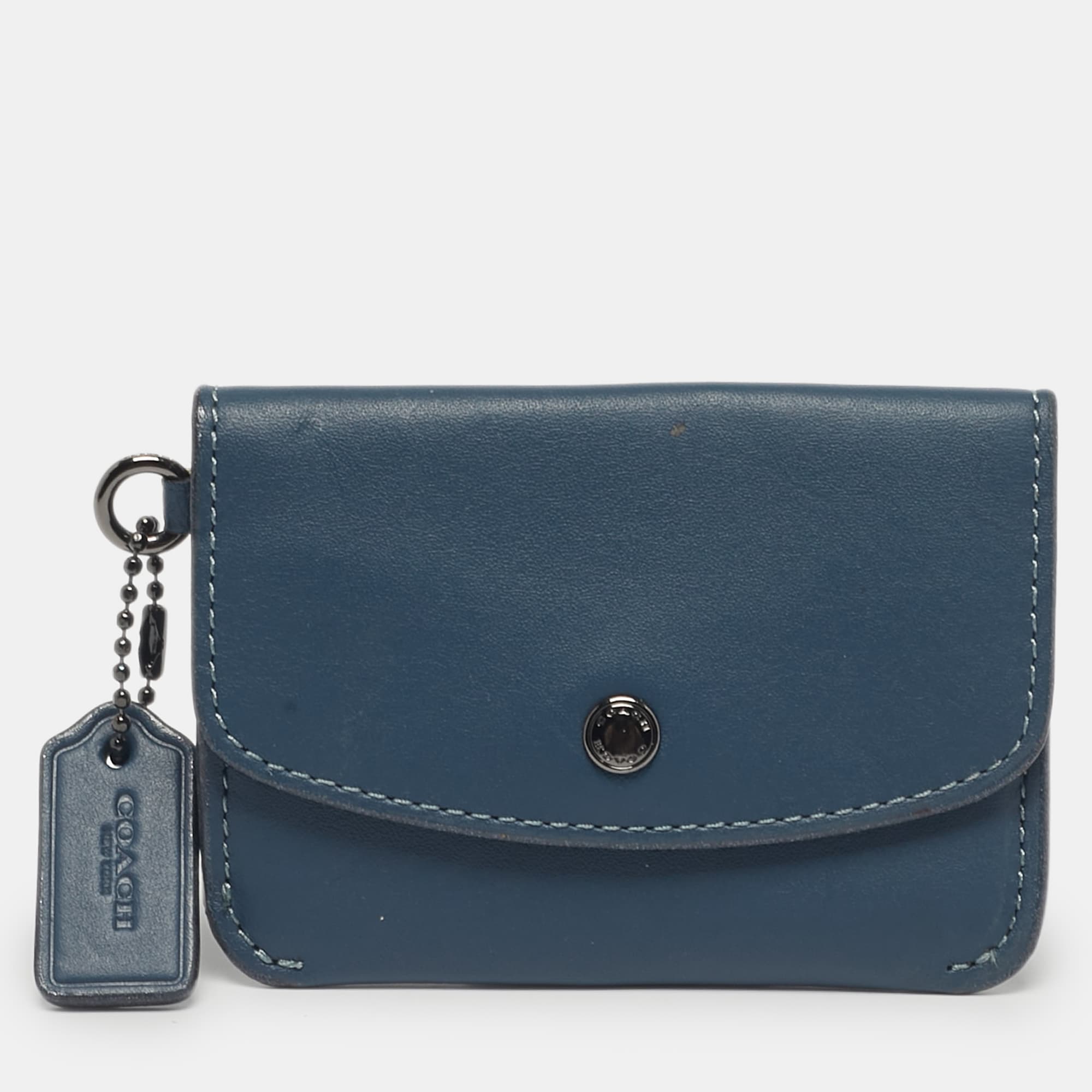 Coach Blue Leather Edgestain Card Case Pouch