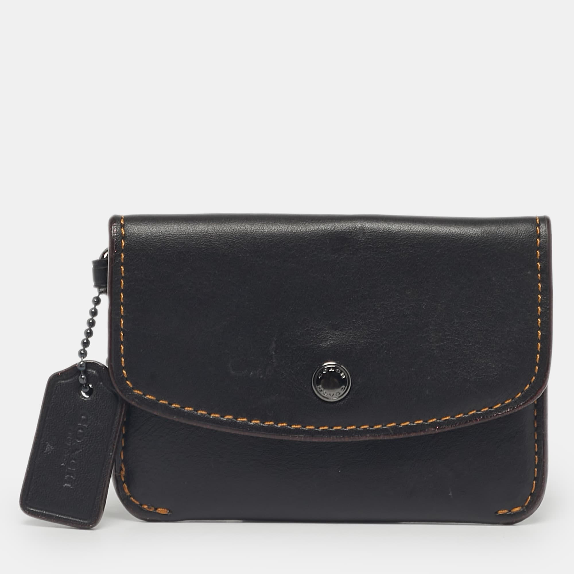 Coach Black Leather Edgestain Card Case Pouch