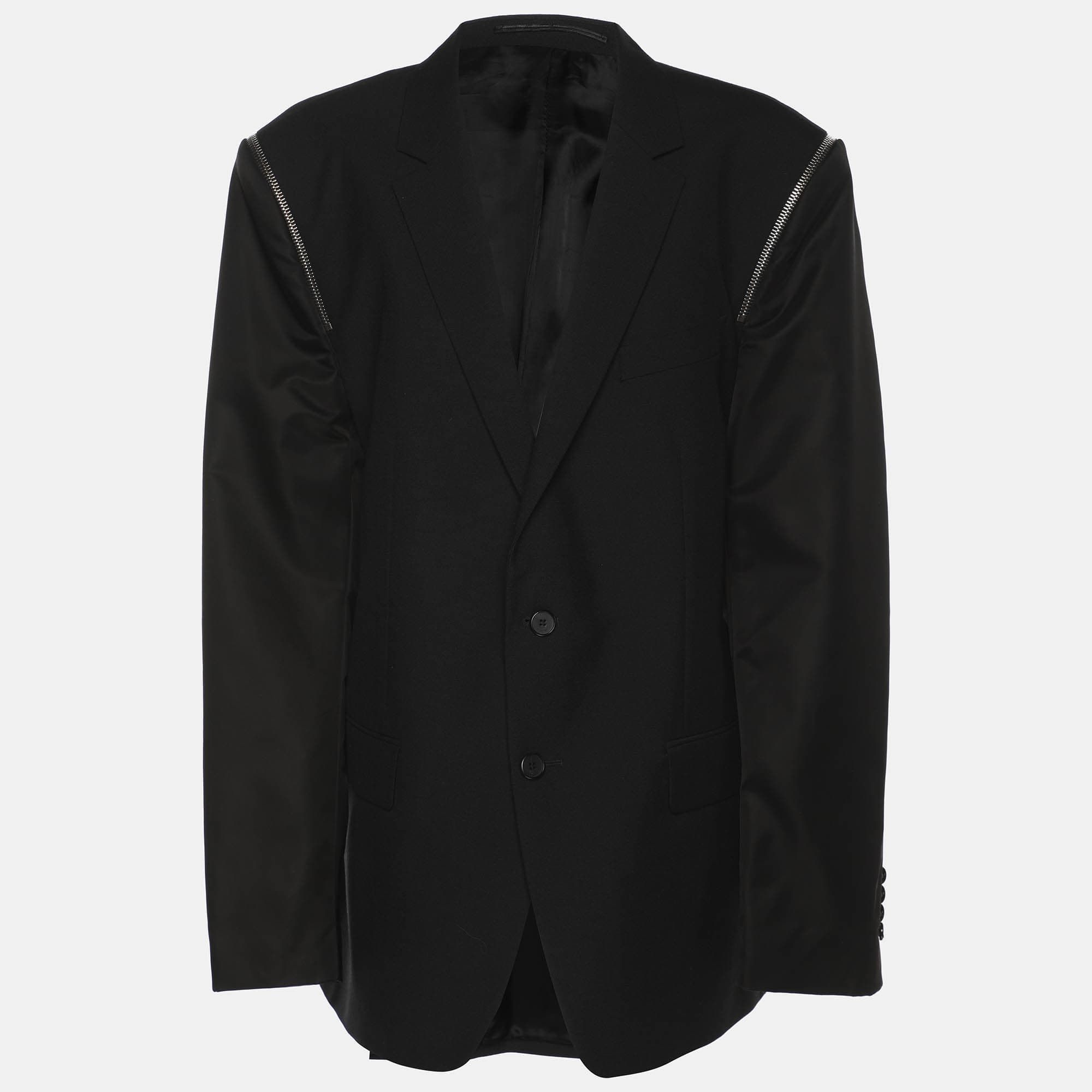 Givenchy Black Wool and Nylon Zip Detail Single Breasted Blazer XXXL