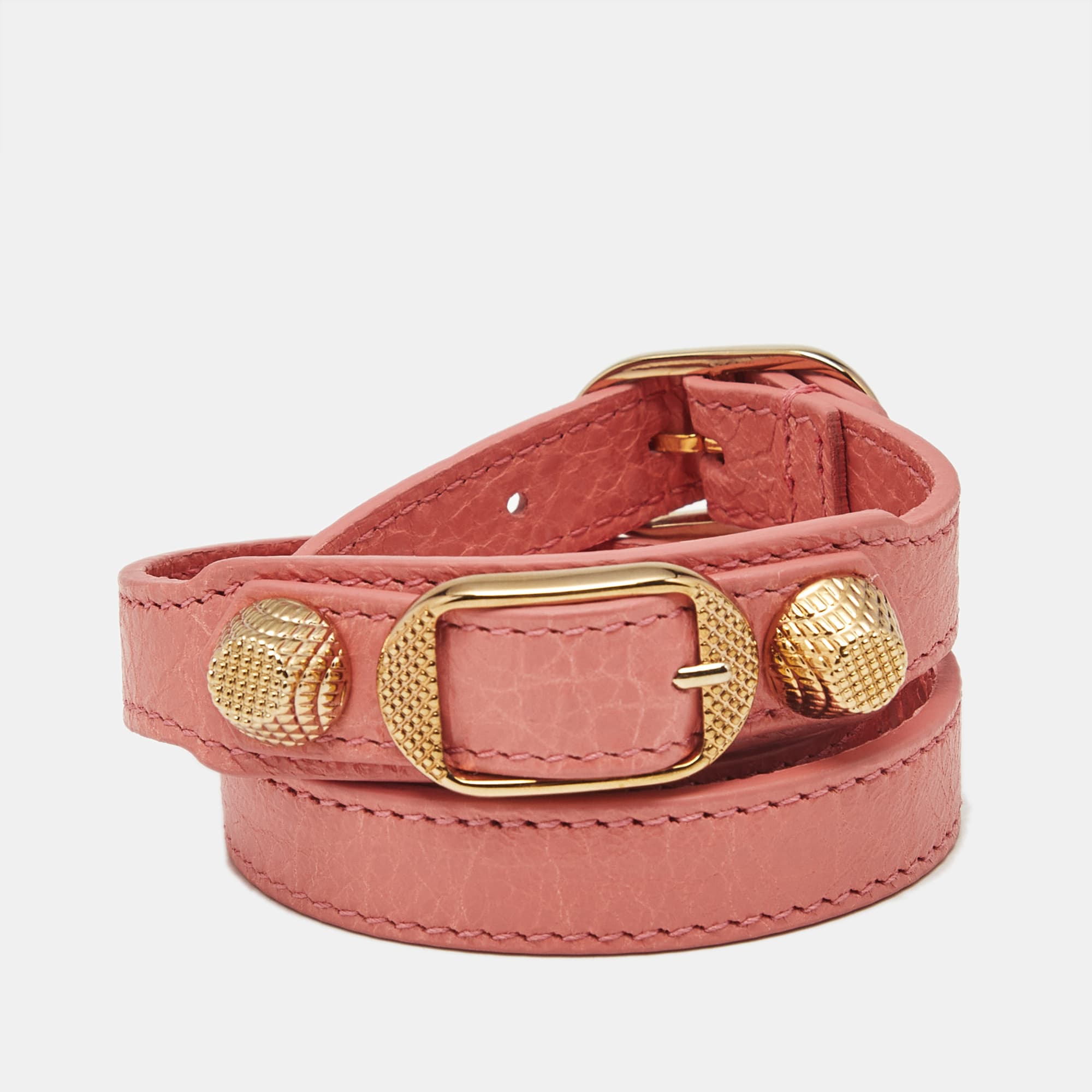 Balenciaga  Studded Arena Leather Gold Tone Triple Tour Bracelet