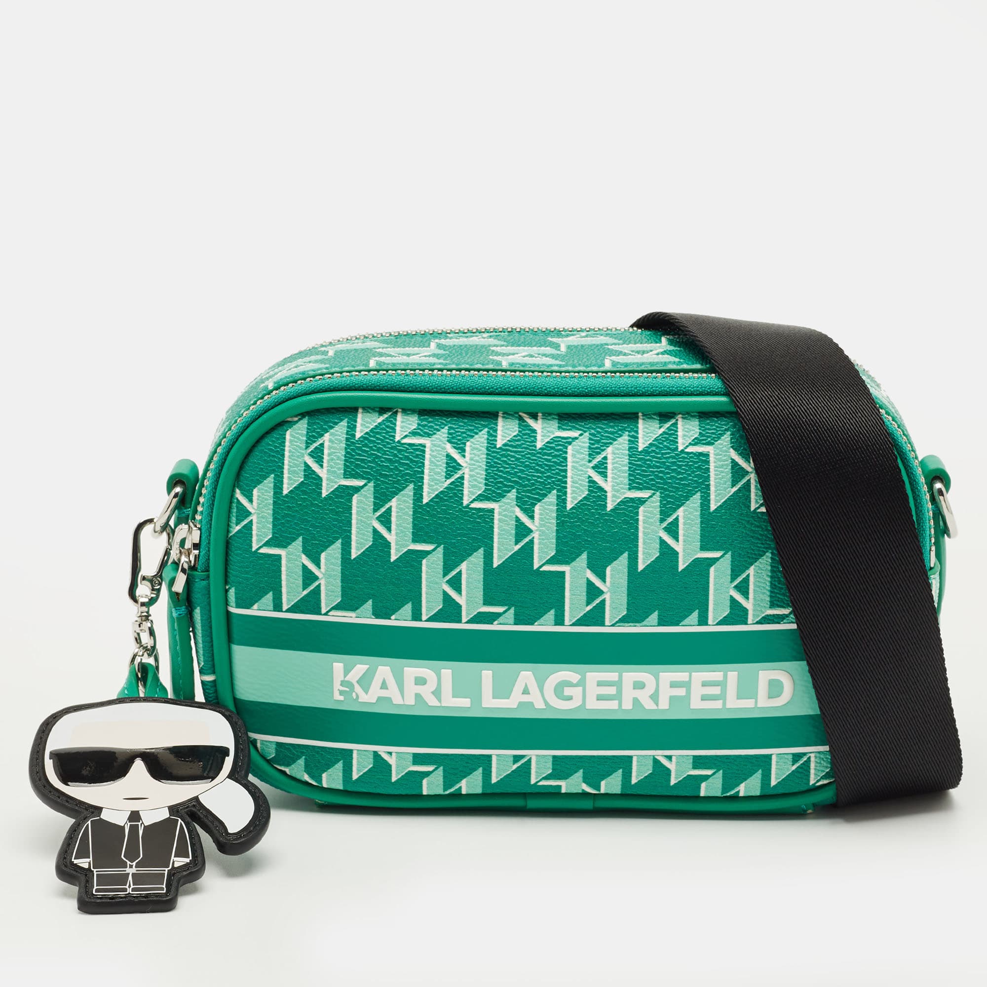 Karl Lagerfeld Green Monogram Coated Canvas and Leather K/Ikonik Camera Bag
