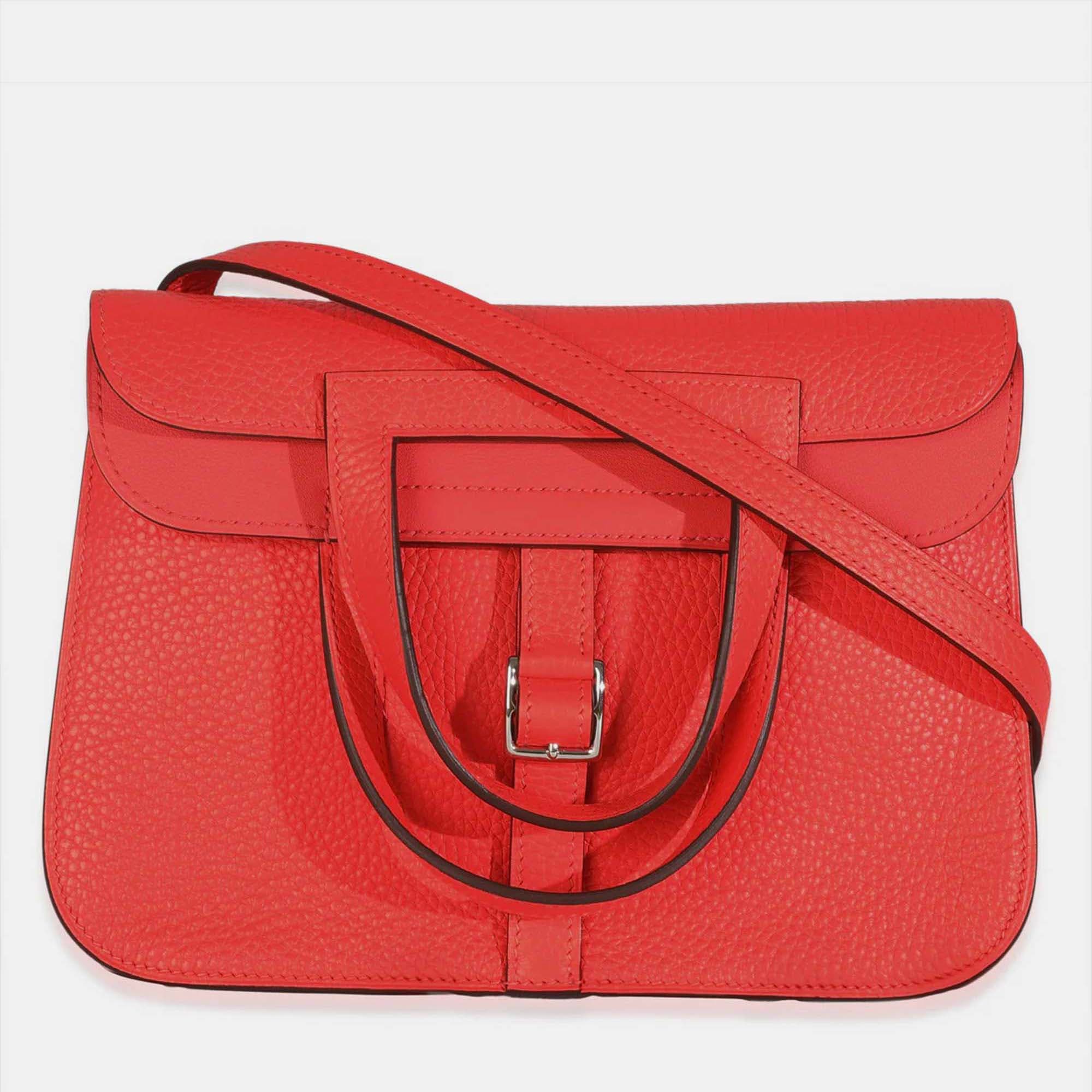 Hermes Halzan 25 Rose Texas Clemence Bag