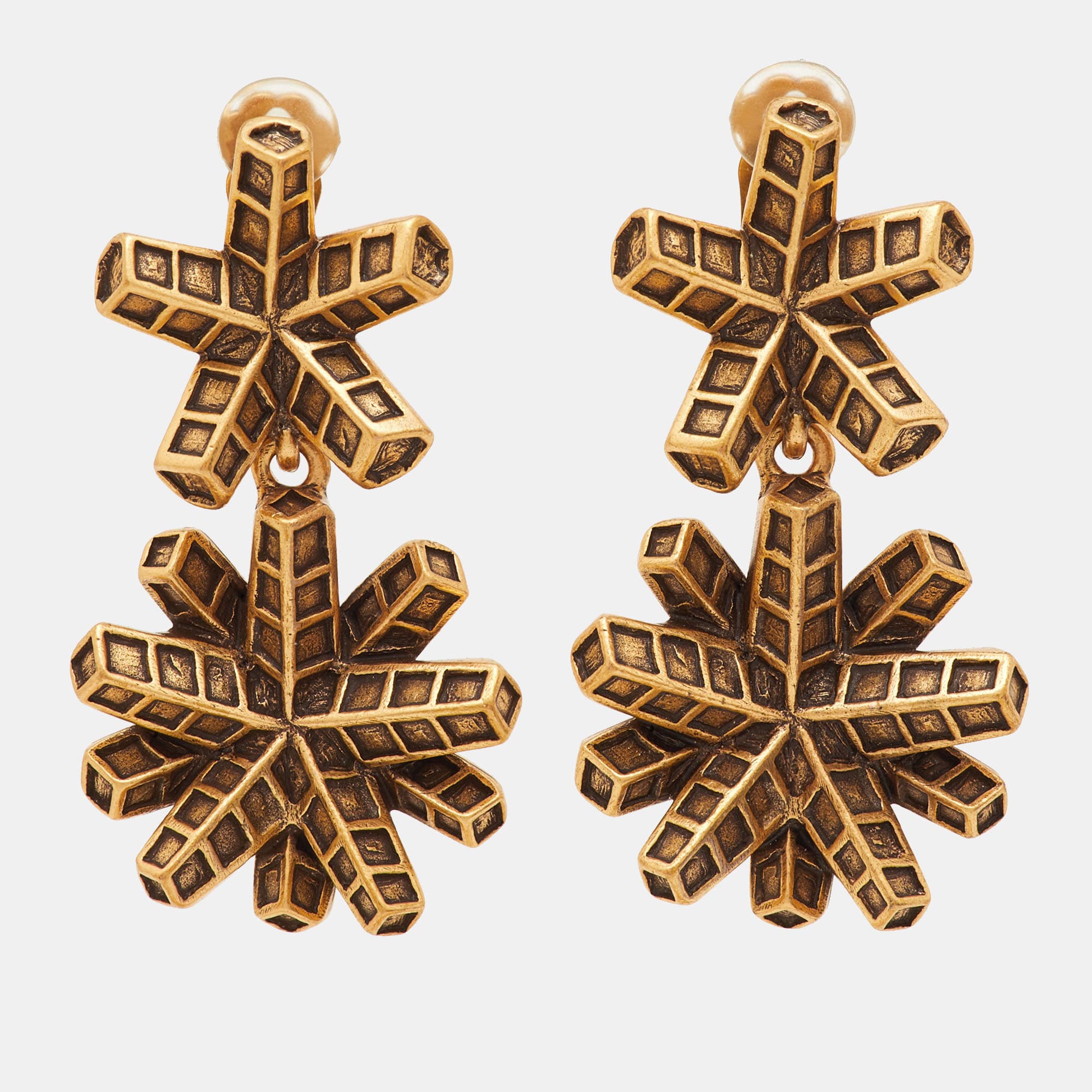 Oscar de la Renta Geometric Gold Tone Dangle Earrings