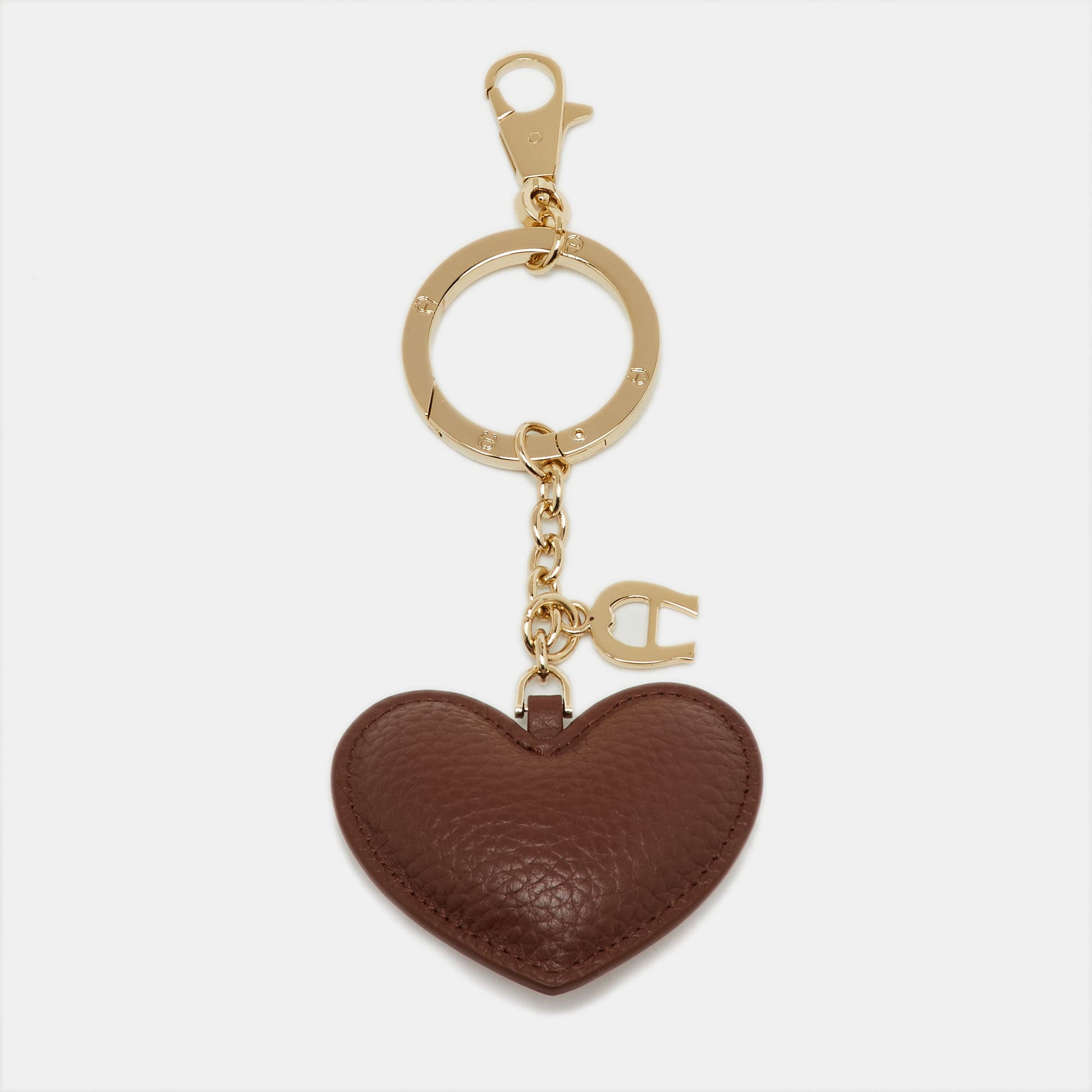 Aigner Brown/Beige Leather Heart Key Chain