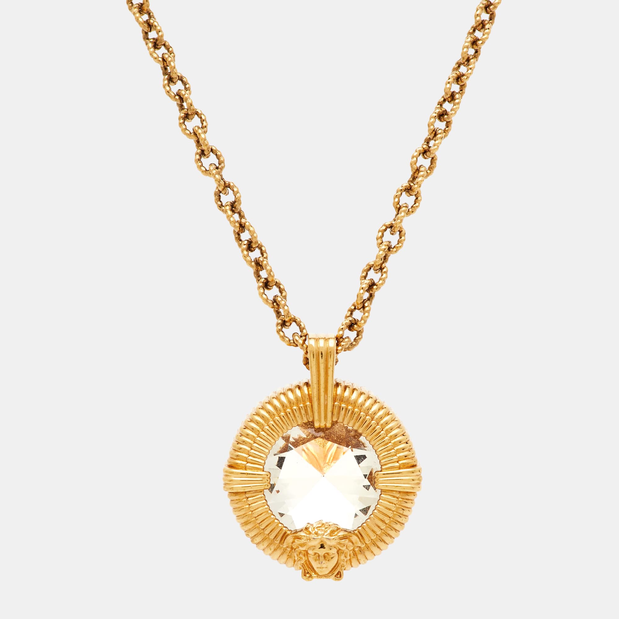 Versace Medusa Crystal Gold Tone Long Pendant Necklace