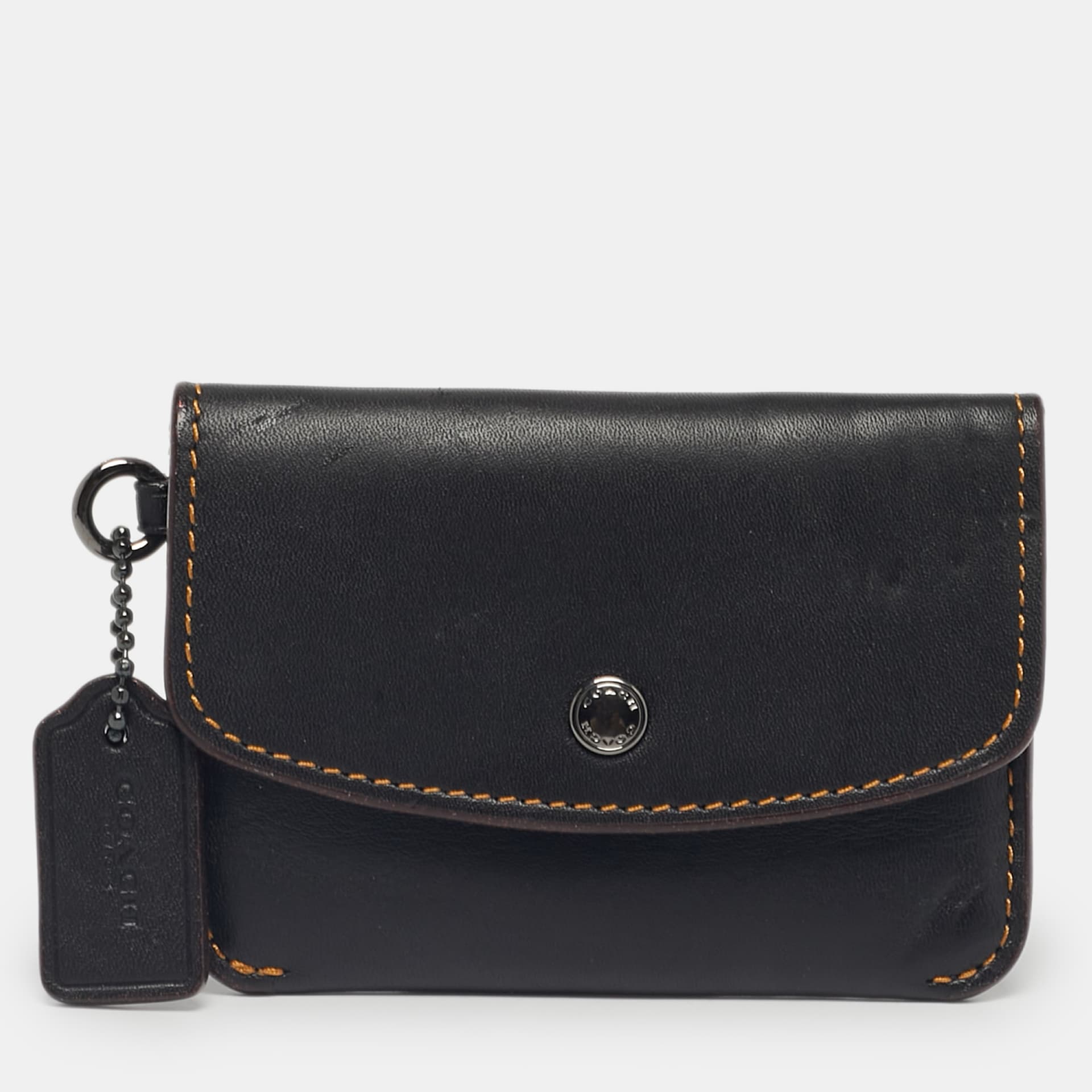 Coach Dark Brown Leather Flap Wristlet Card Case