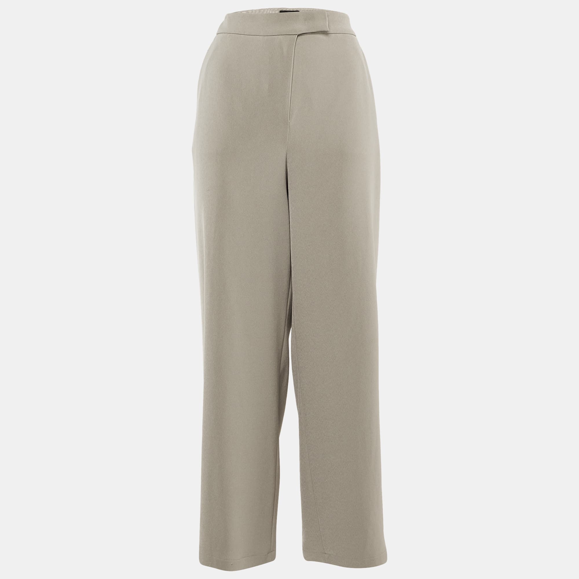 Emporio Armani Beige Crepe Adjustable Hem Trousers L