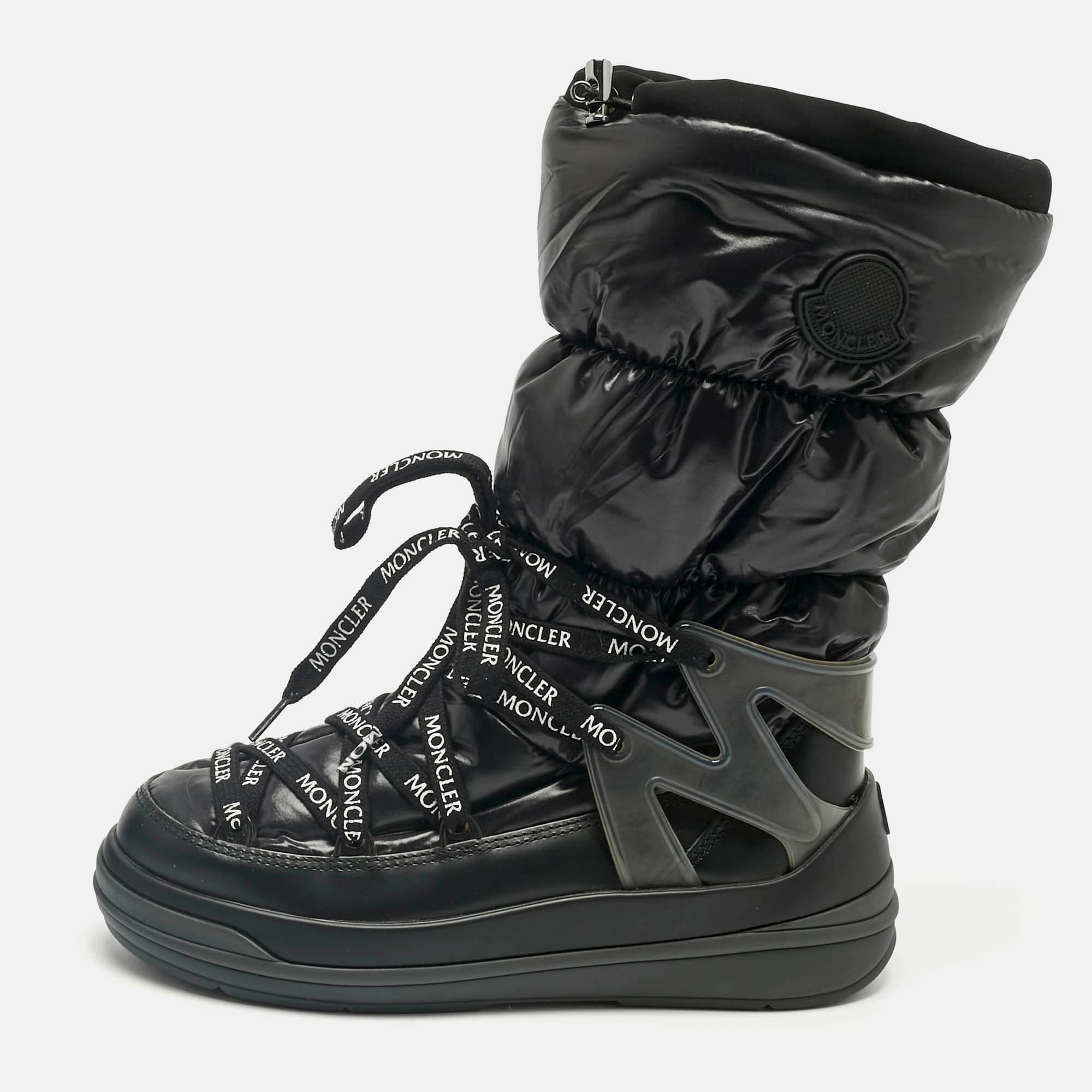 Moncler Black Nylon and Leather Insoluxe Mid Calf Snow Boots Size 35