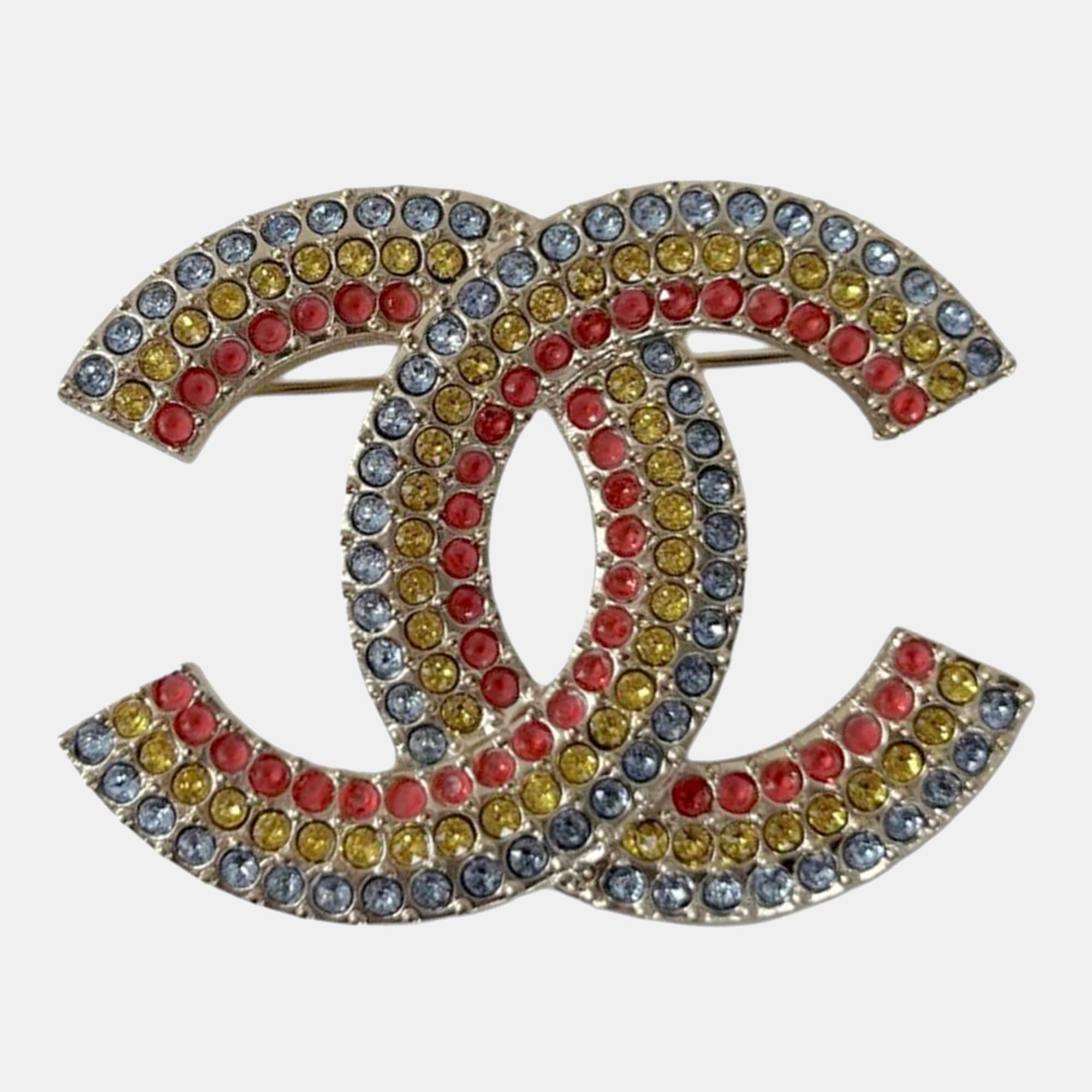 Chanel Multicolor Rhinestone CC Brooch
