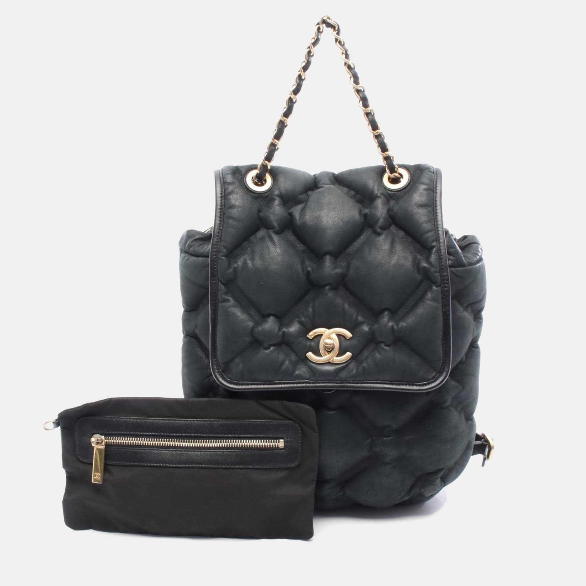 Chanel Bubble Quilted Backpack Leather Black