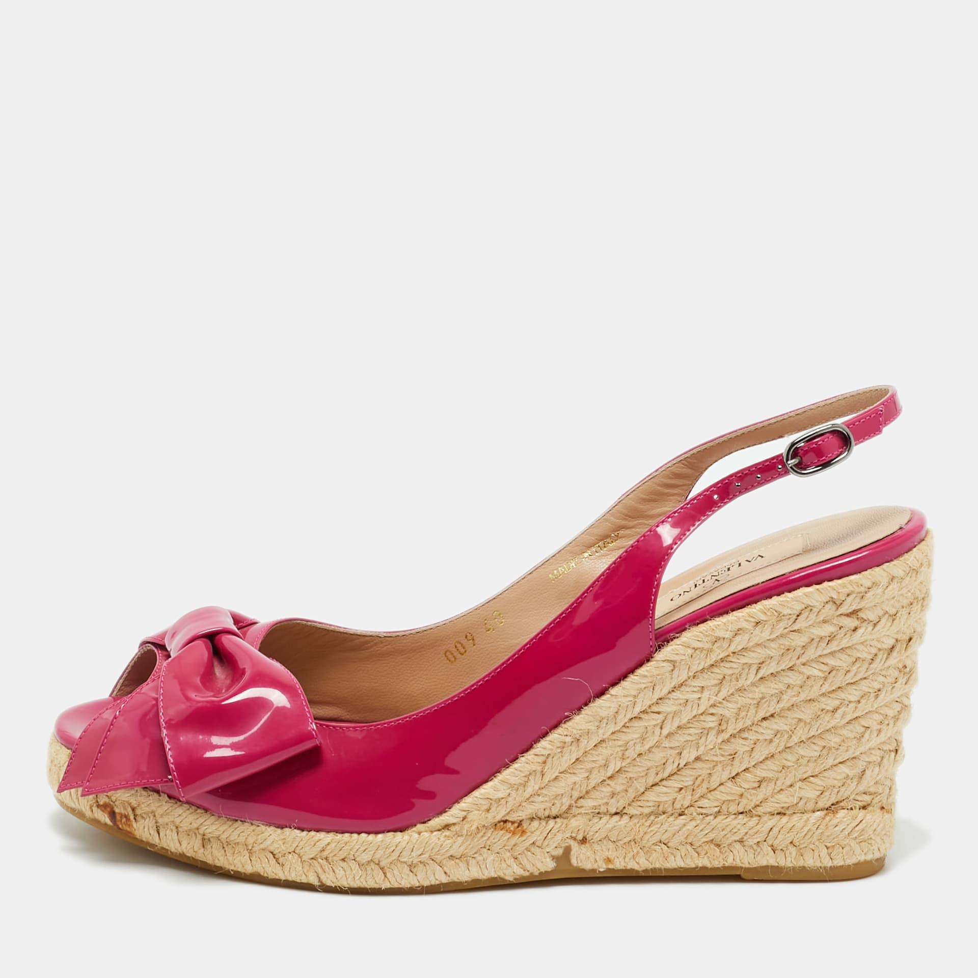 Valentino Purple Patent Leather Bow Espadrille Wedge Slingback Sandals Size 40