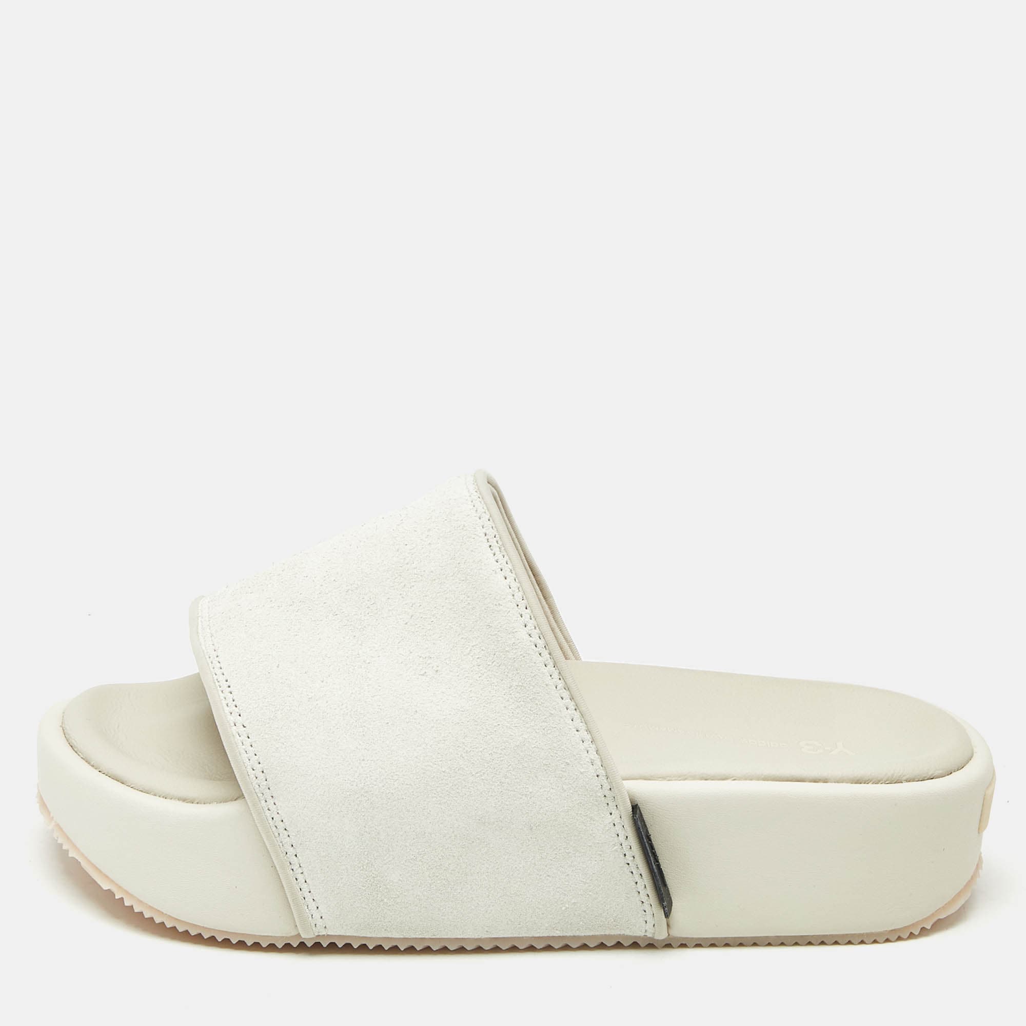 Y-3 Grey Suede Platform Slide Sandals Size 40.5