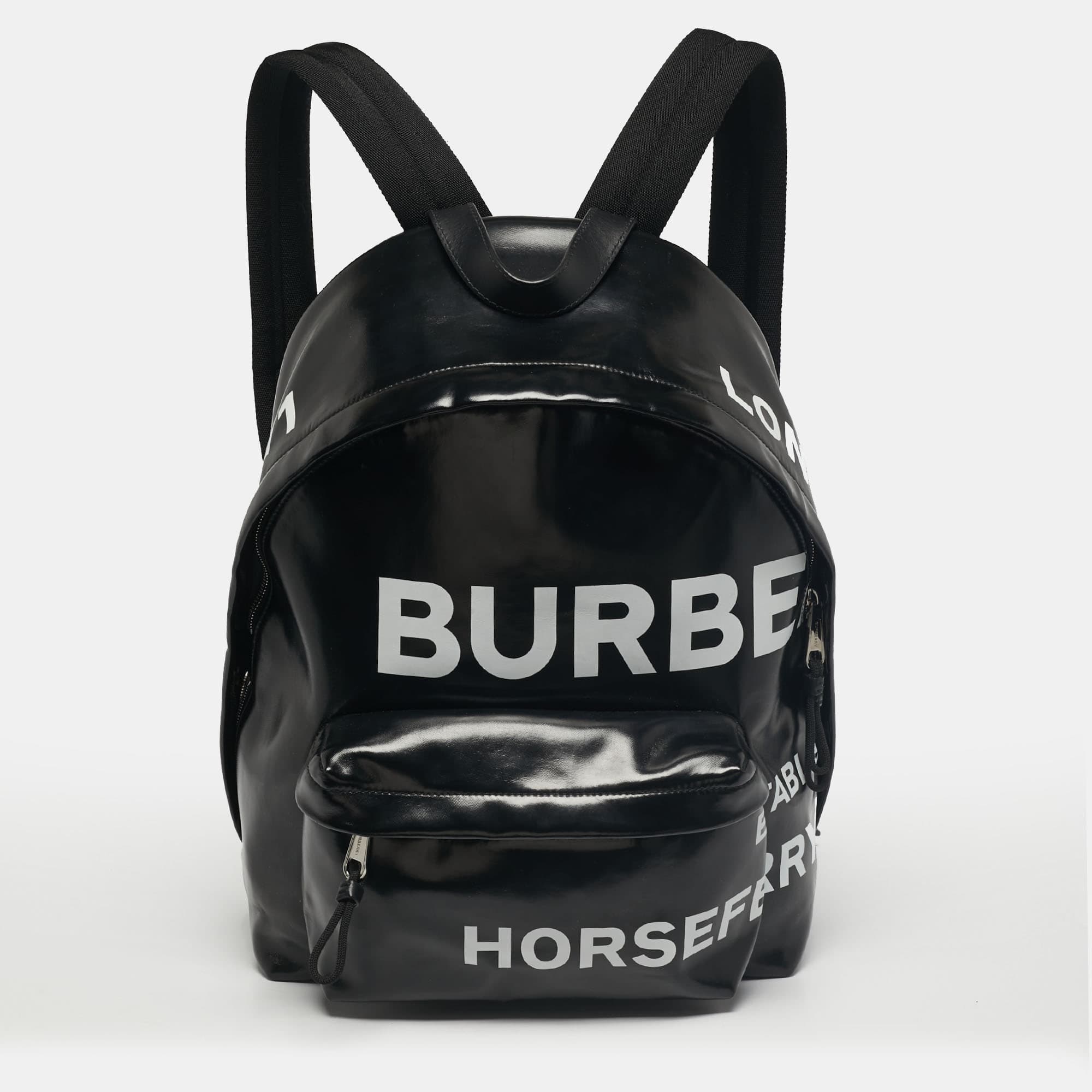 Burberry Black/White Coated Canvas and Leather Horseferry Backpack