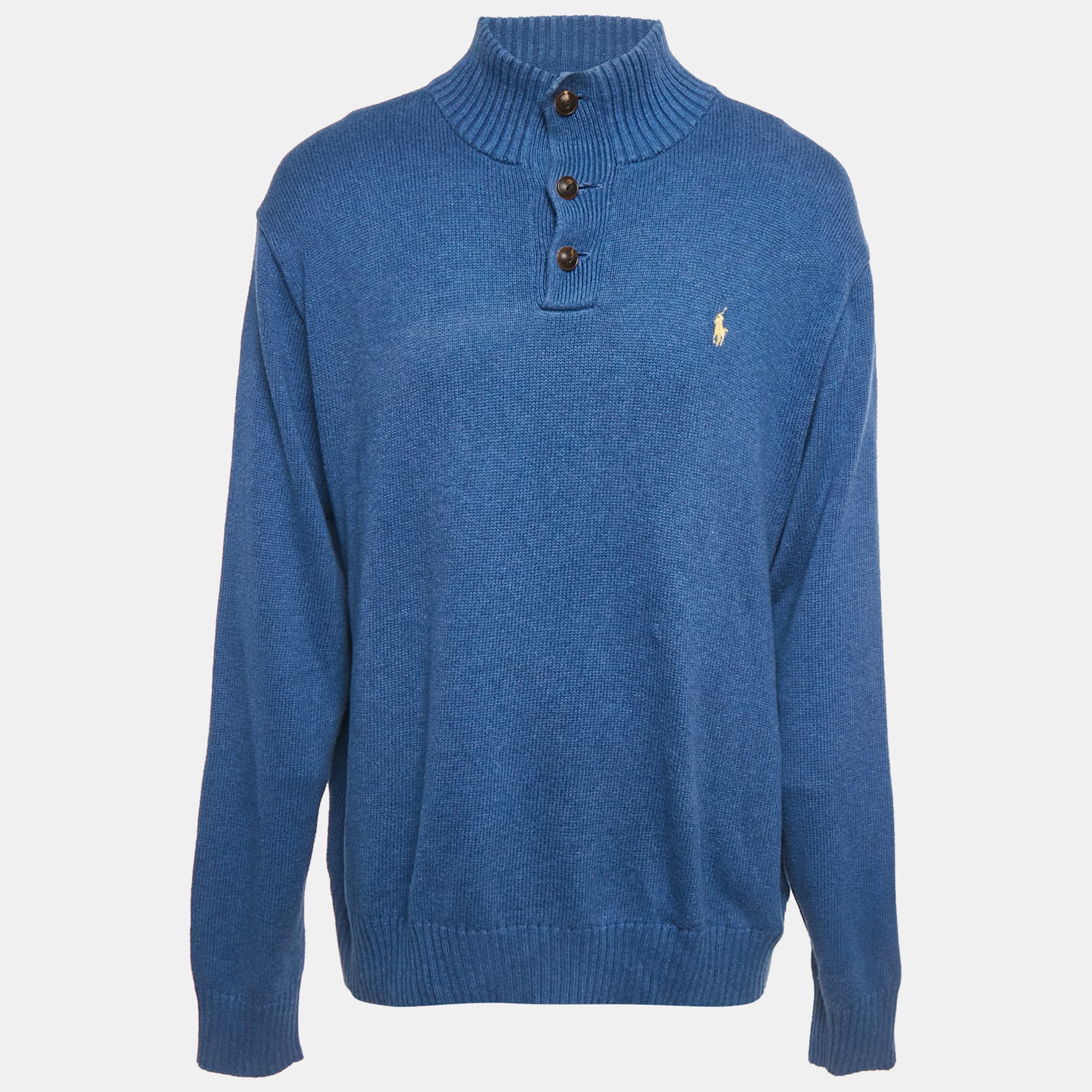 Polo Ralph Lauren Blue Wool Rib Knit Sweater XXL