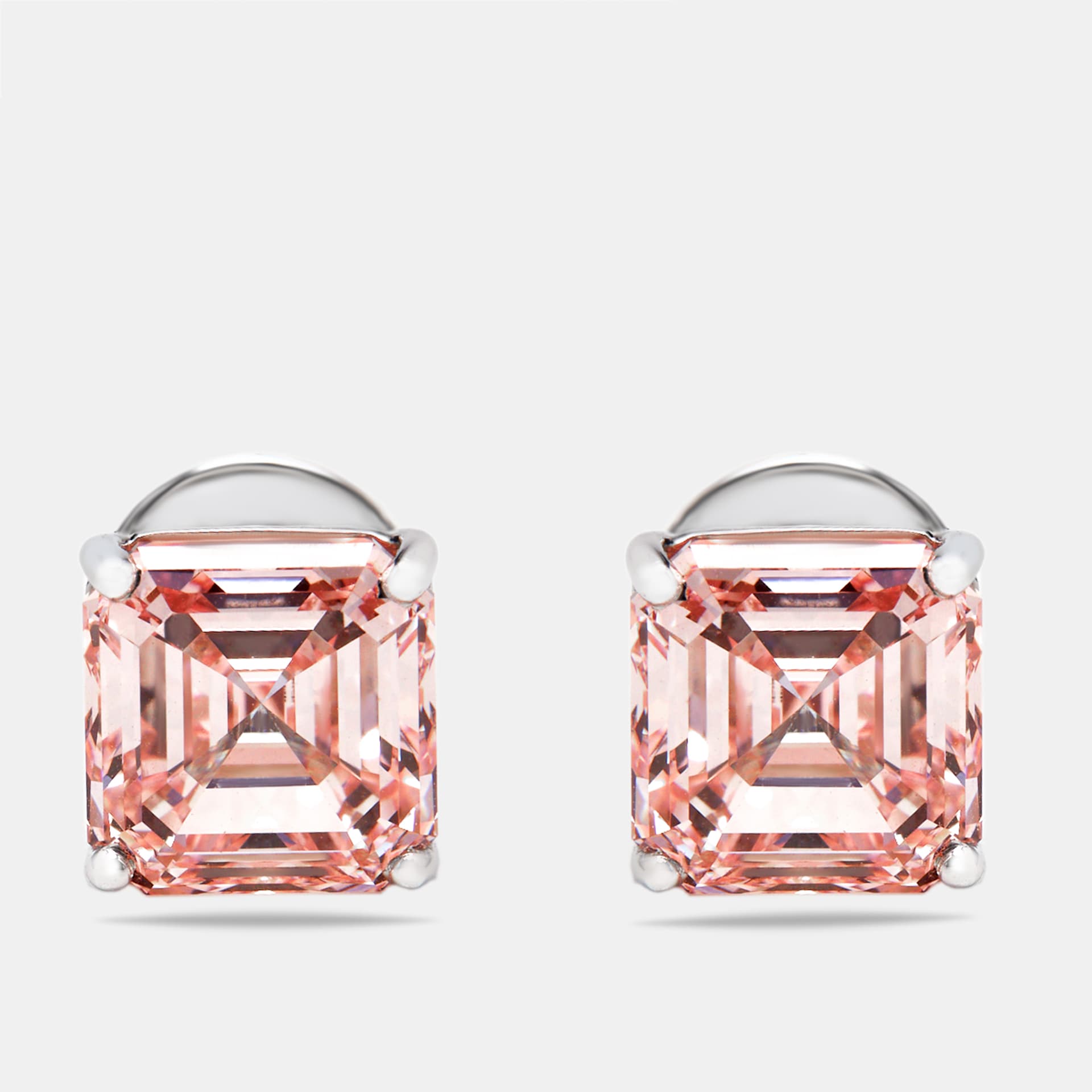 7.6 cts Pink Asscher Cut Lab Grown Diamonds 18k White Gold Earrings